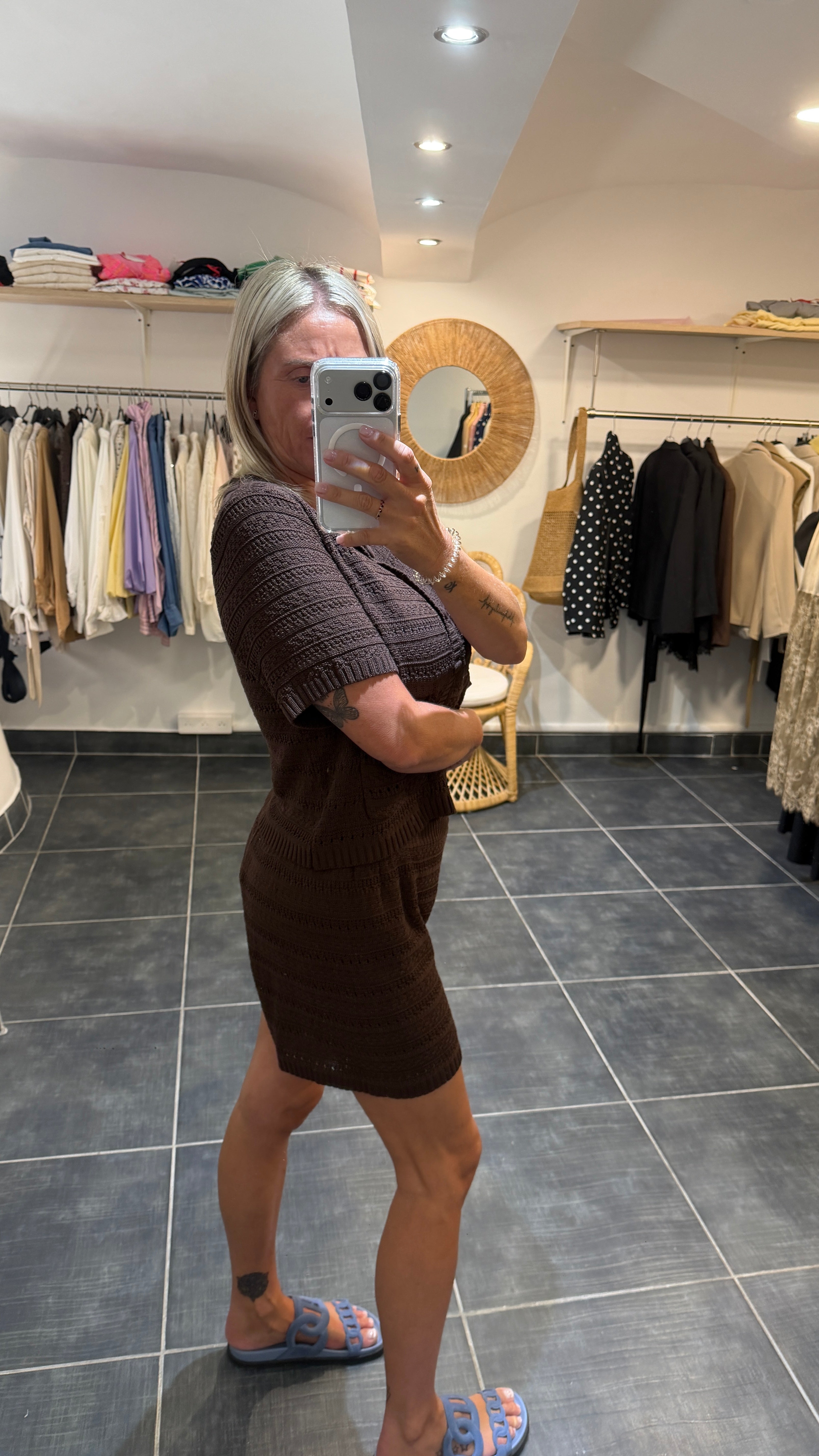 Ensemble Gilet + Short en maille FRANCESCU Chocolat