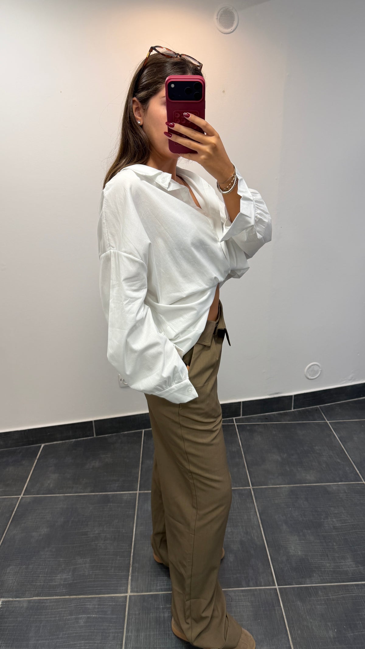 Pantalon fluide taille retroussée RÉGIS Chocolat clair