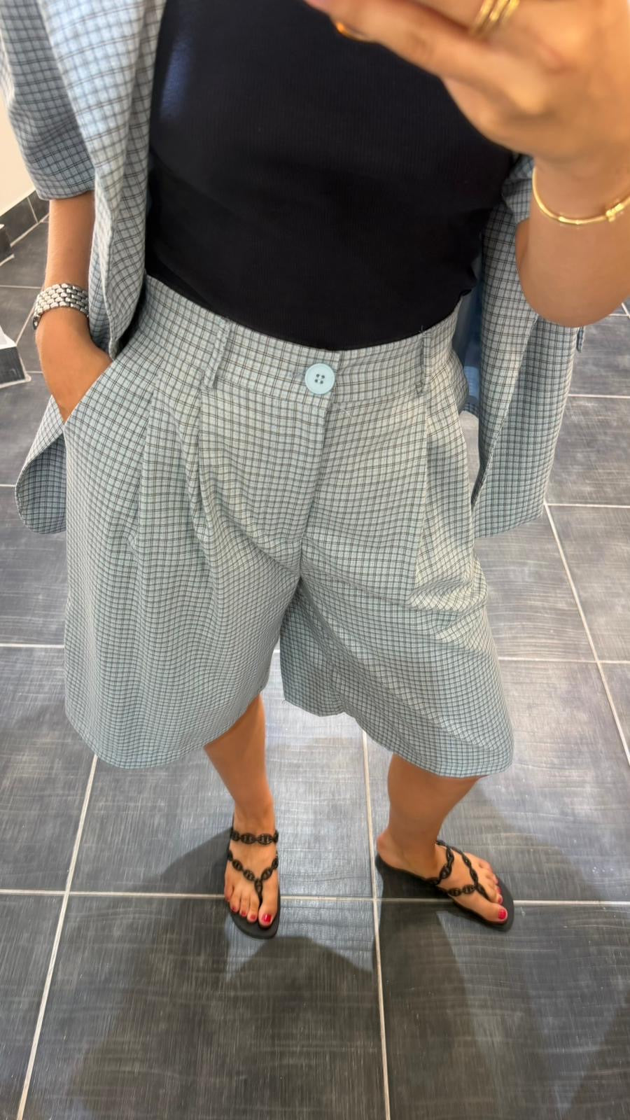 Bermudas fluide à carreaux MARC Bleu ciel