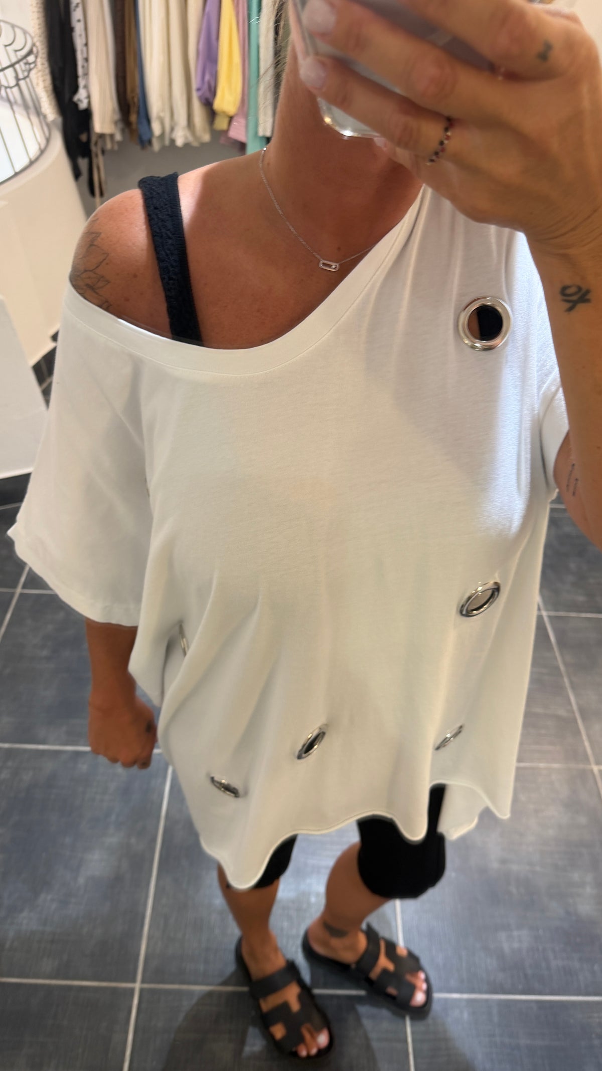 Tee-Shirt Ample et Long détails œillets EYES Blanc
