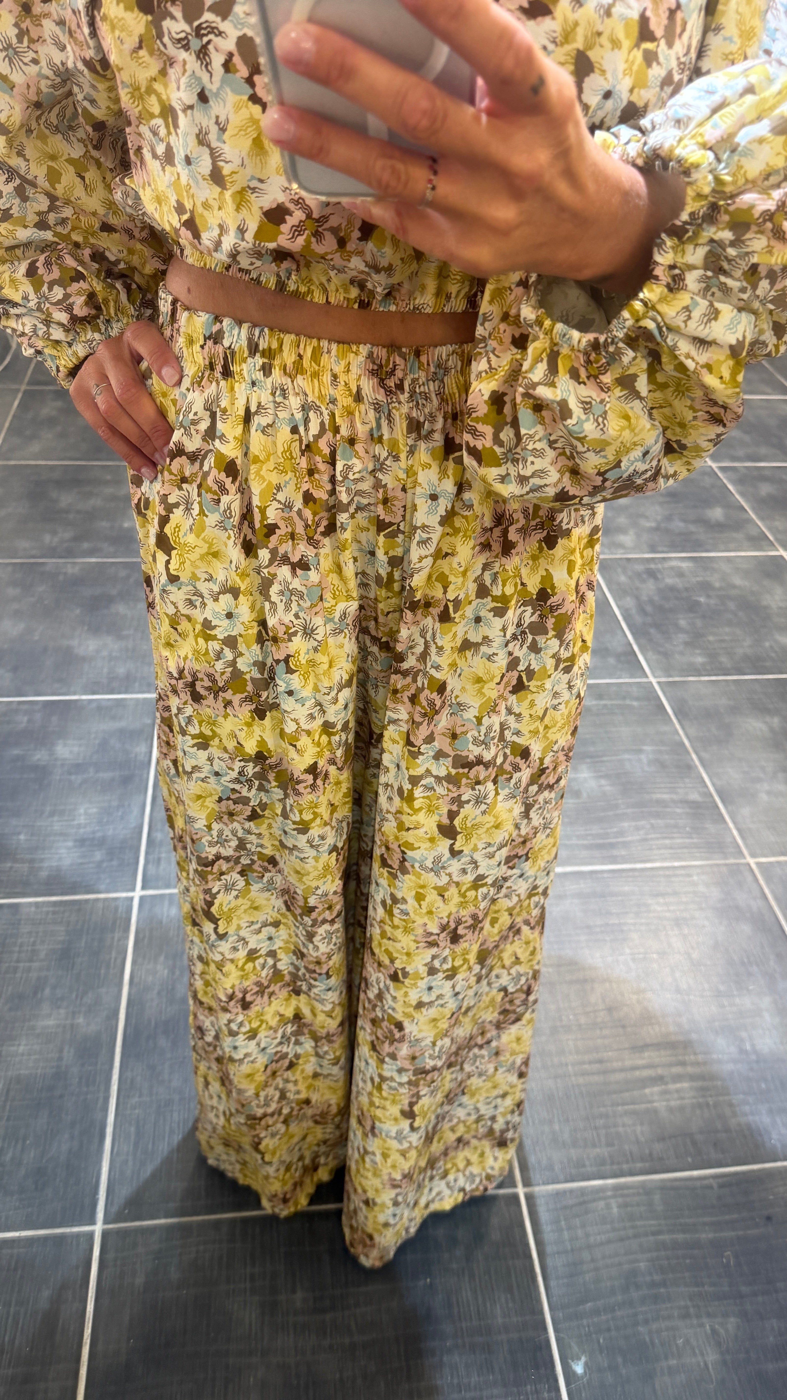 Pantalon imprimé Fleuri RENO Jaune
