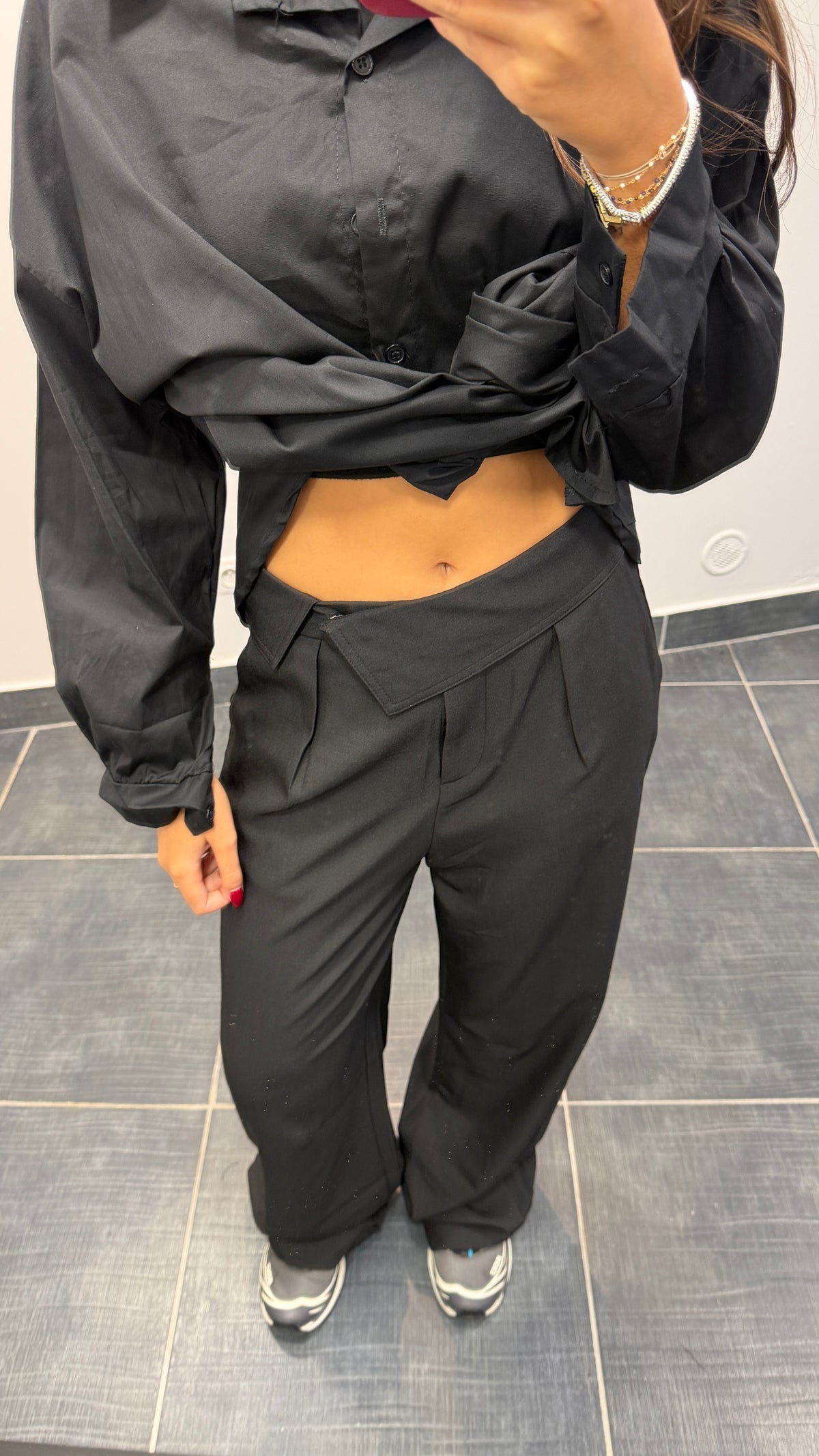 Pantalon fluide taille retroussée RÉGIS Noir
