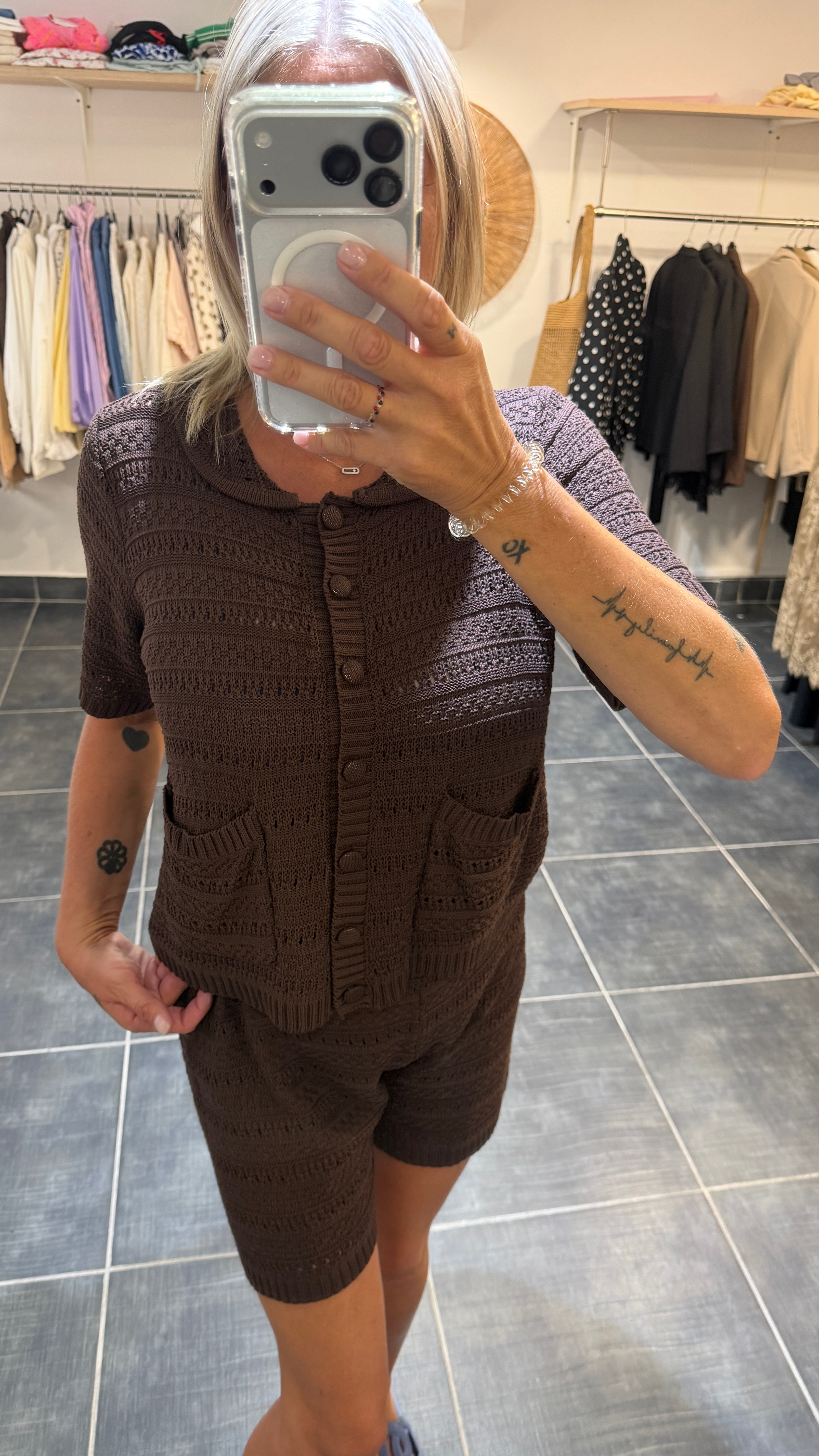 Ensemble Gilet + Short en maille FRANCESCU Chocolat