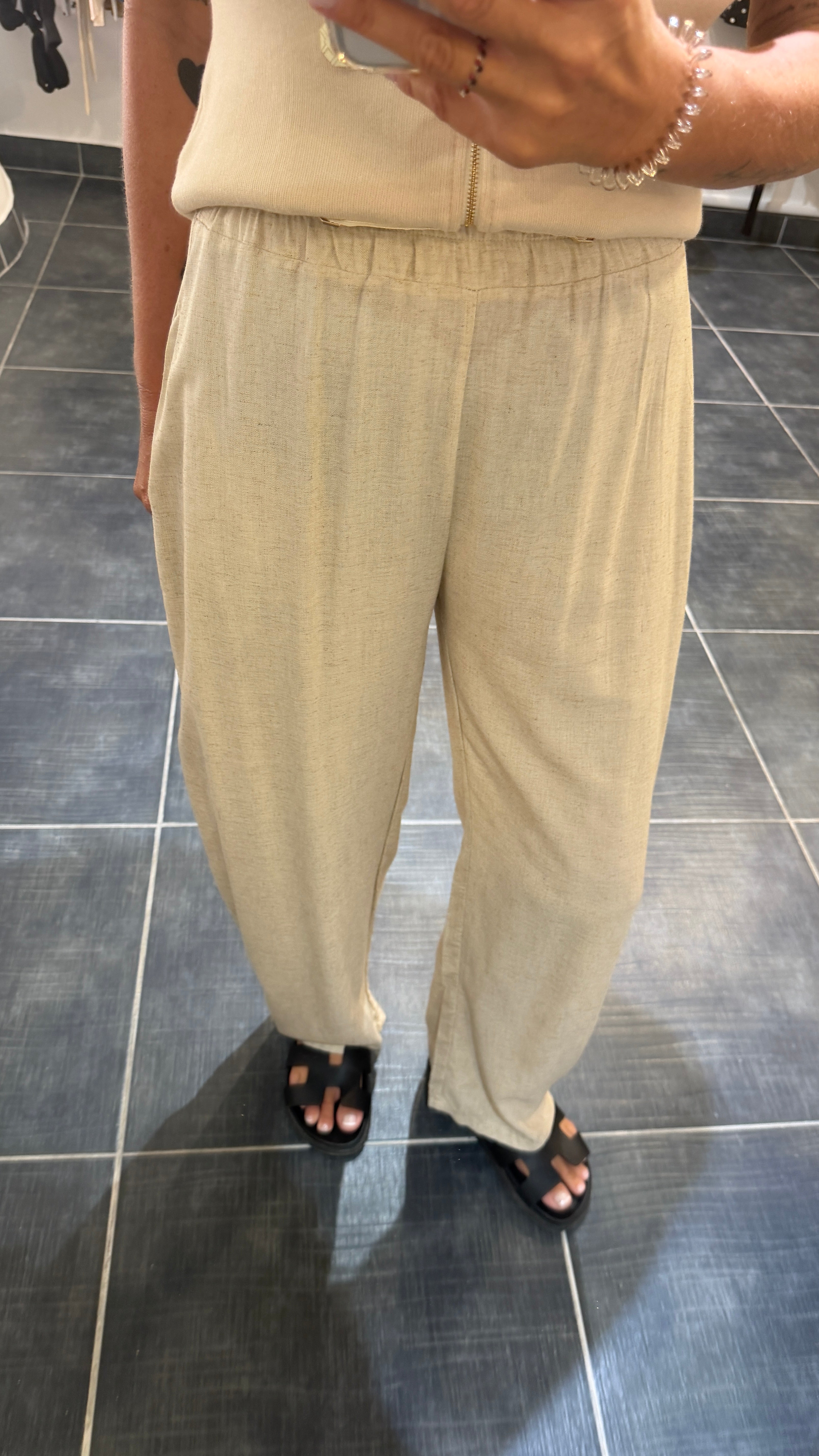 Pantalon large en lin PRESTON Beige