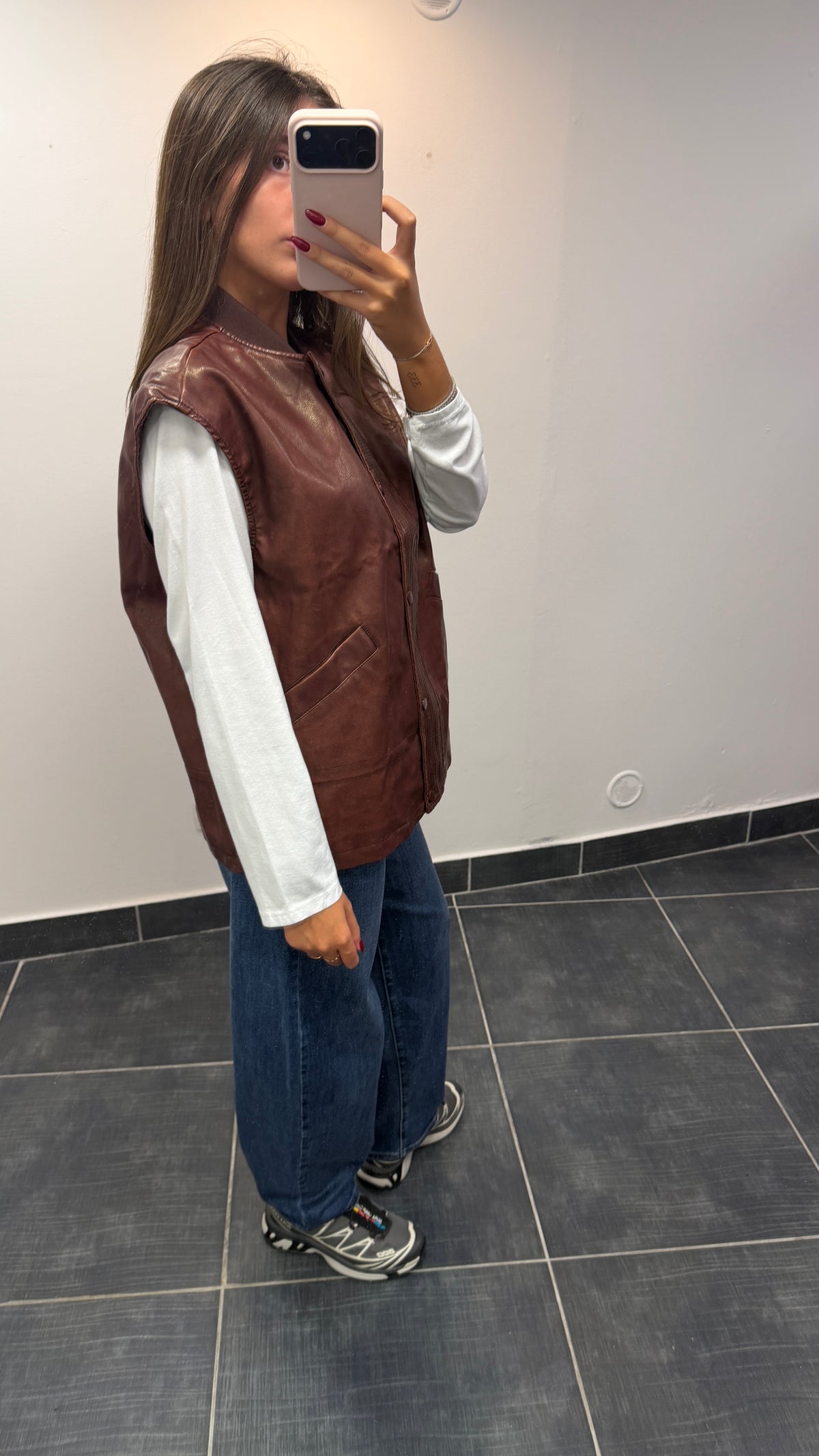 Veste sans manches similicuir KENNY Bordeaux vieilli