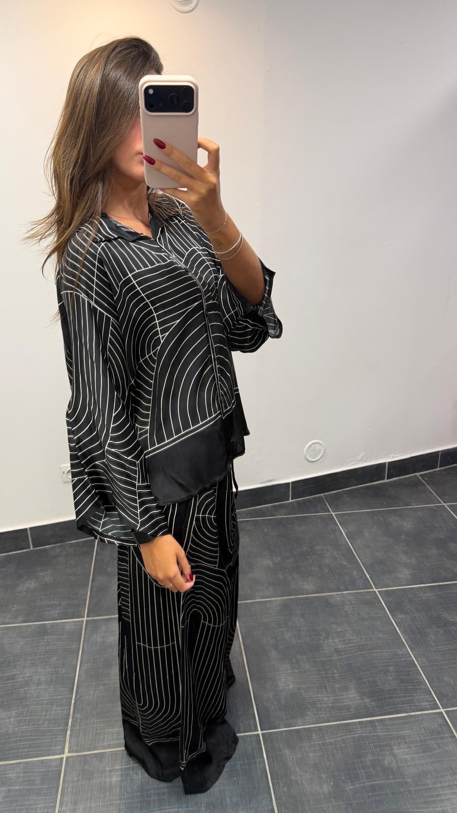 Pantalon fluide imprimé graphique BLANCA Noir