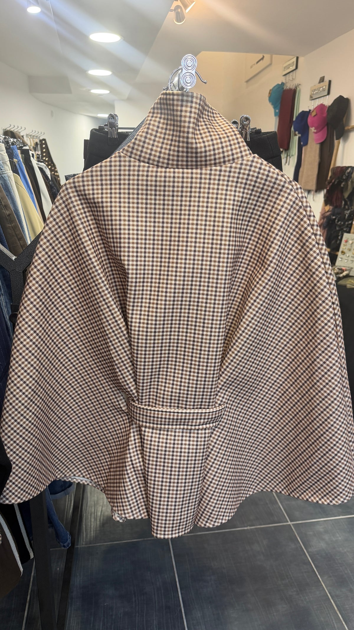Cape à carreaux avec ceinture LENA Camel