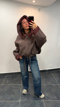 Veste zippée à capuche en Tweed FLUFFY Bordeaux