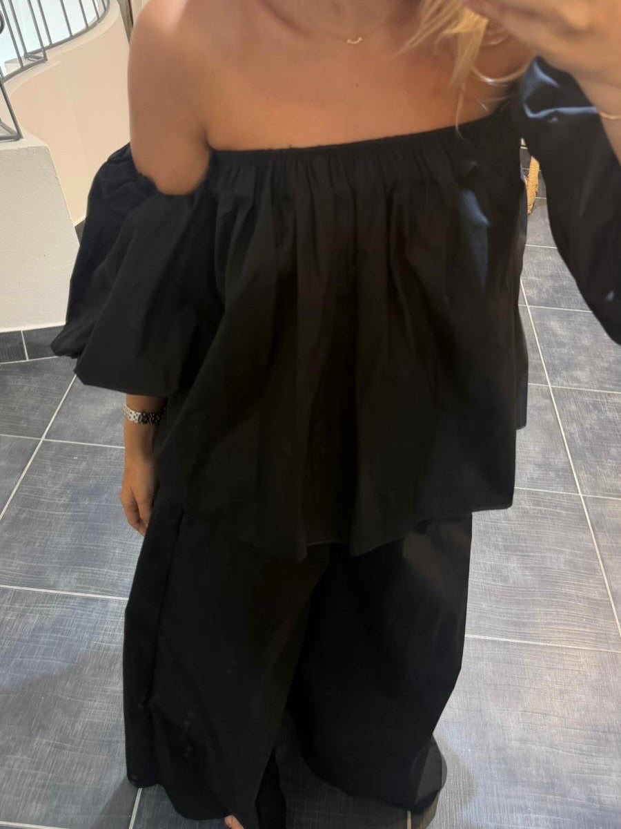 Top Manches bouffantes TERRY Noir