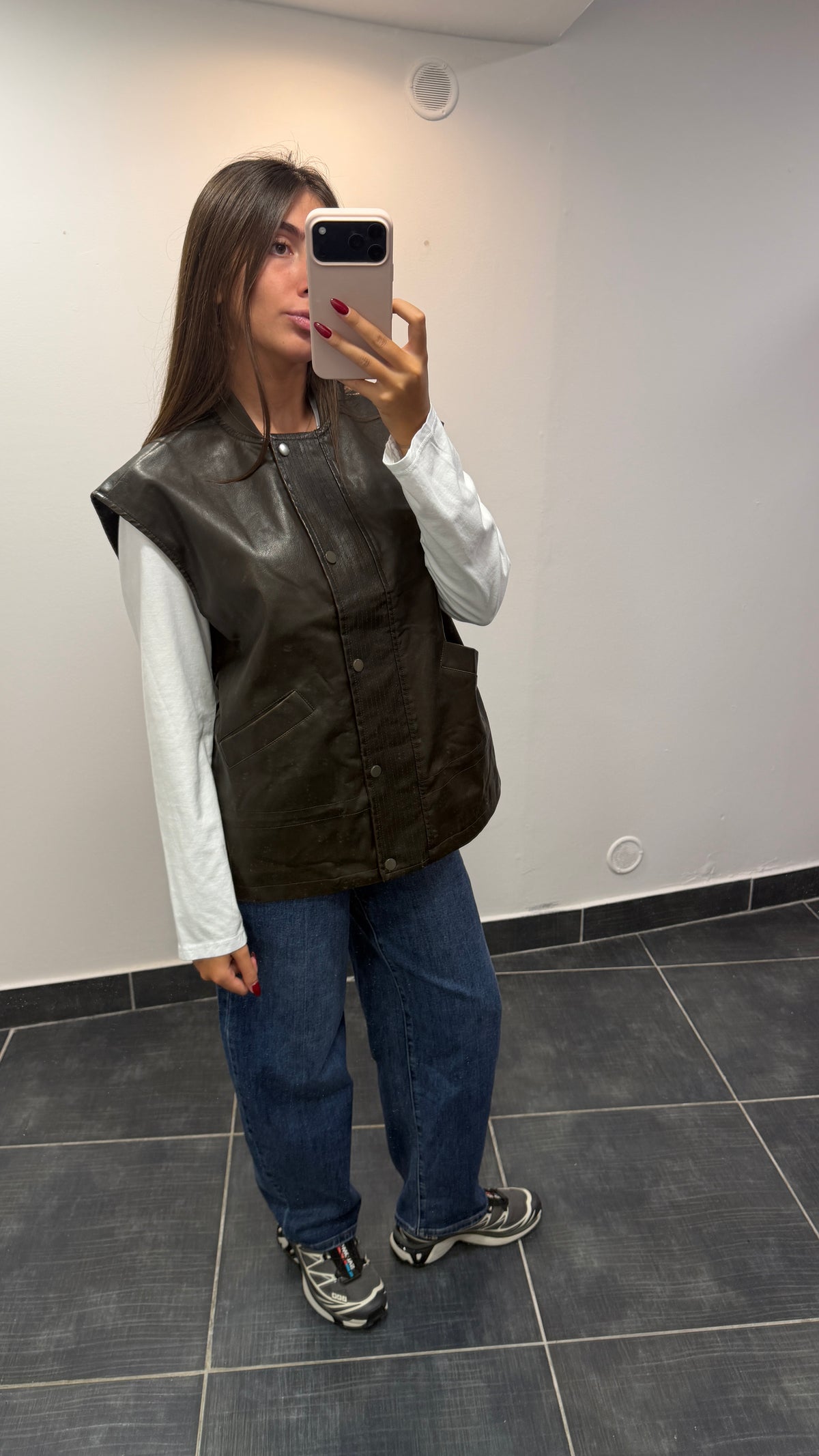 Veste sans manches similicuir KENNY Chocolat vieilli