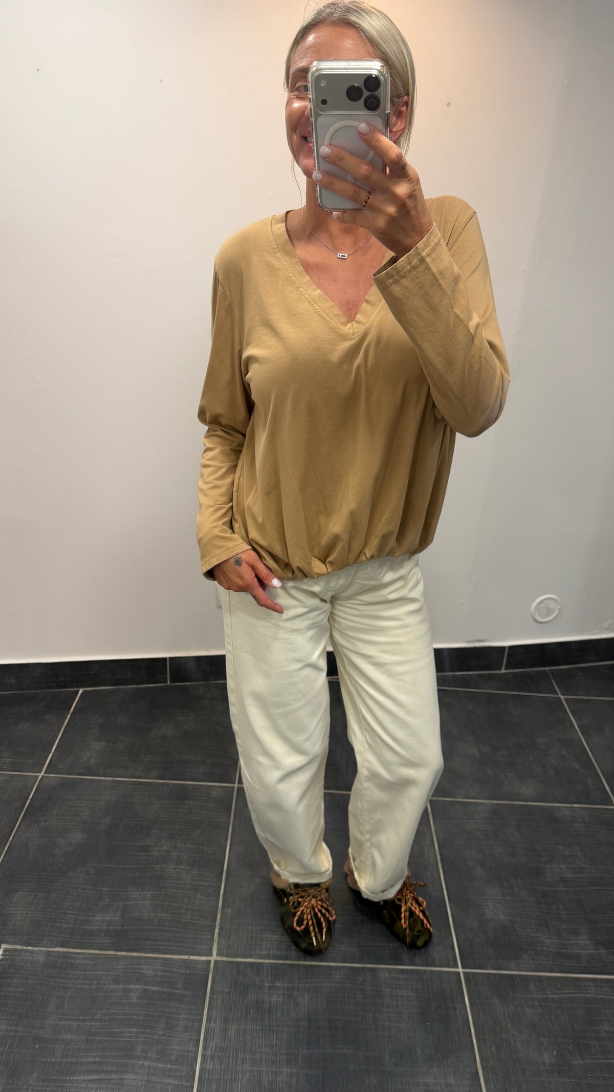 Tee-Shirt manches longues col V TONY Camel