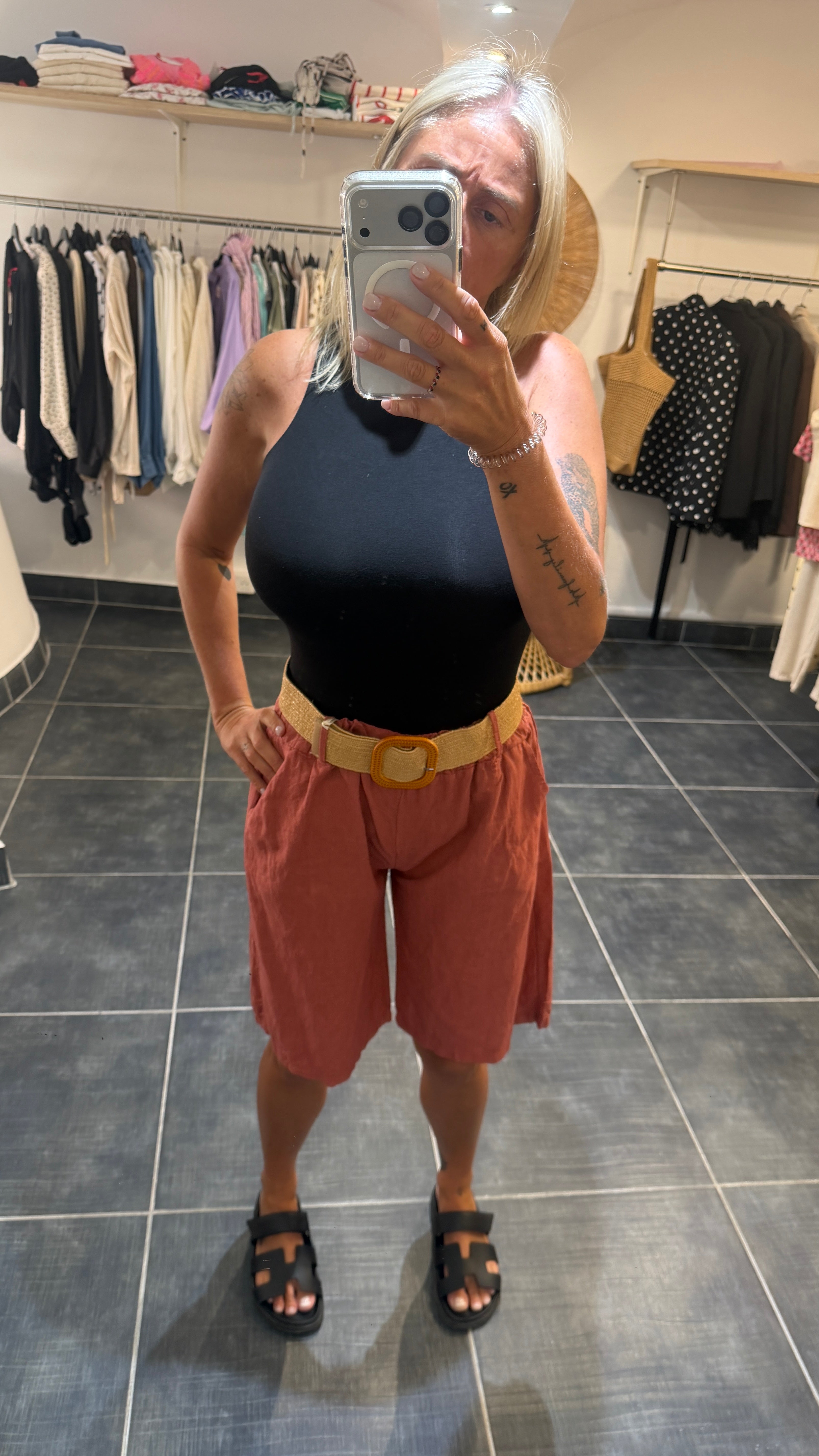 Bermudas en lin et coton MANY Terracotta