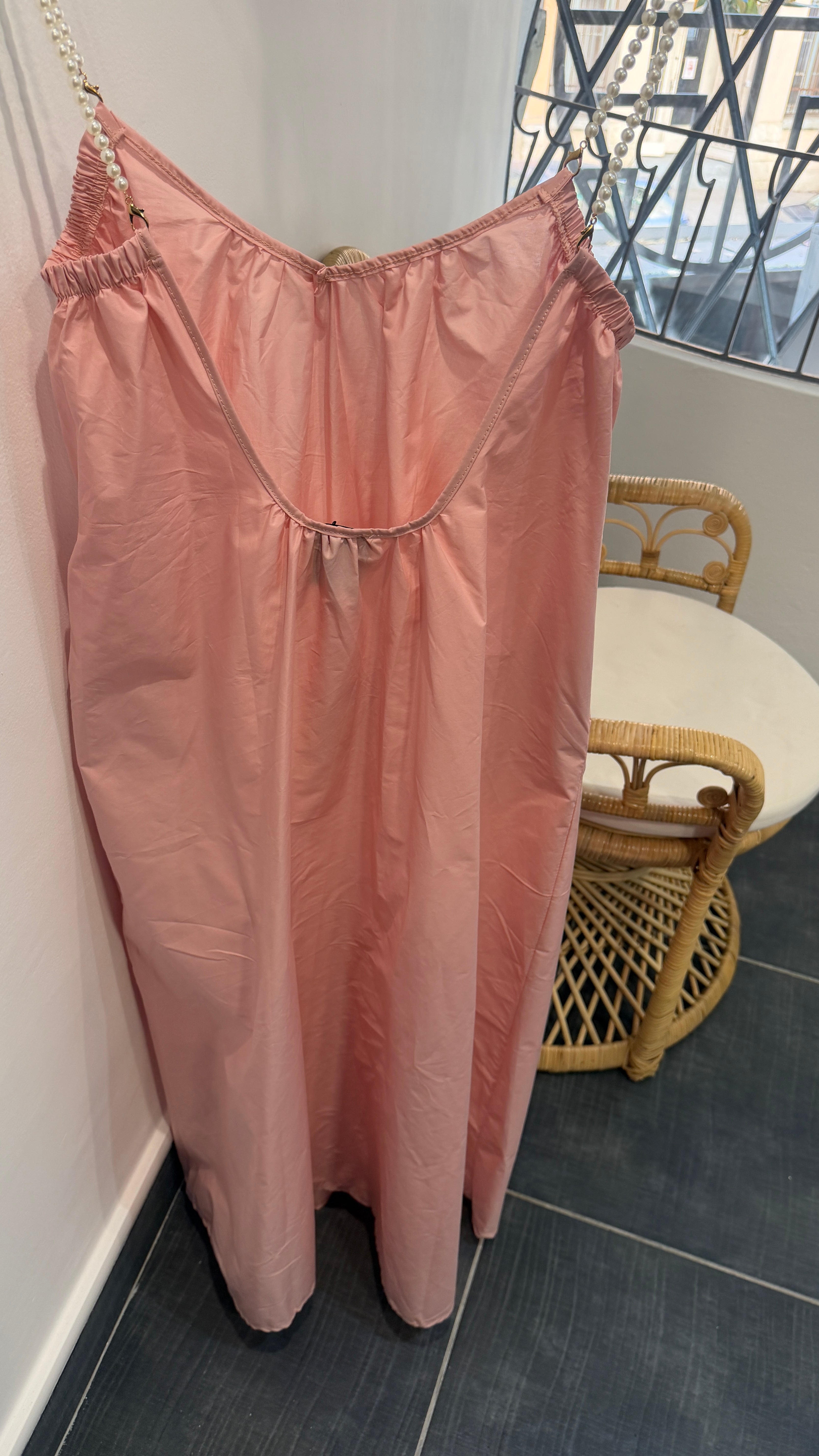 Robe Longue Bretelles Perlées ELORA Rose