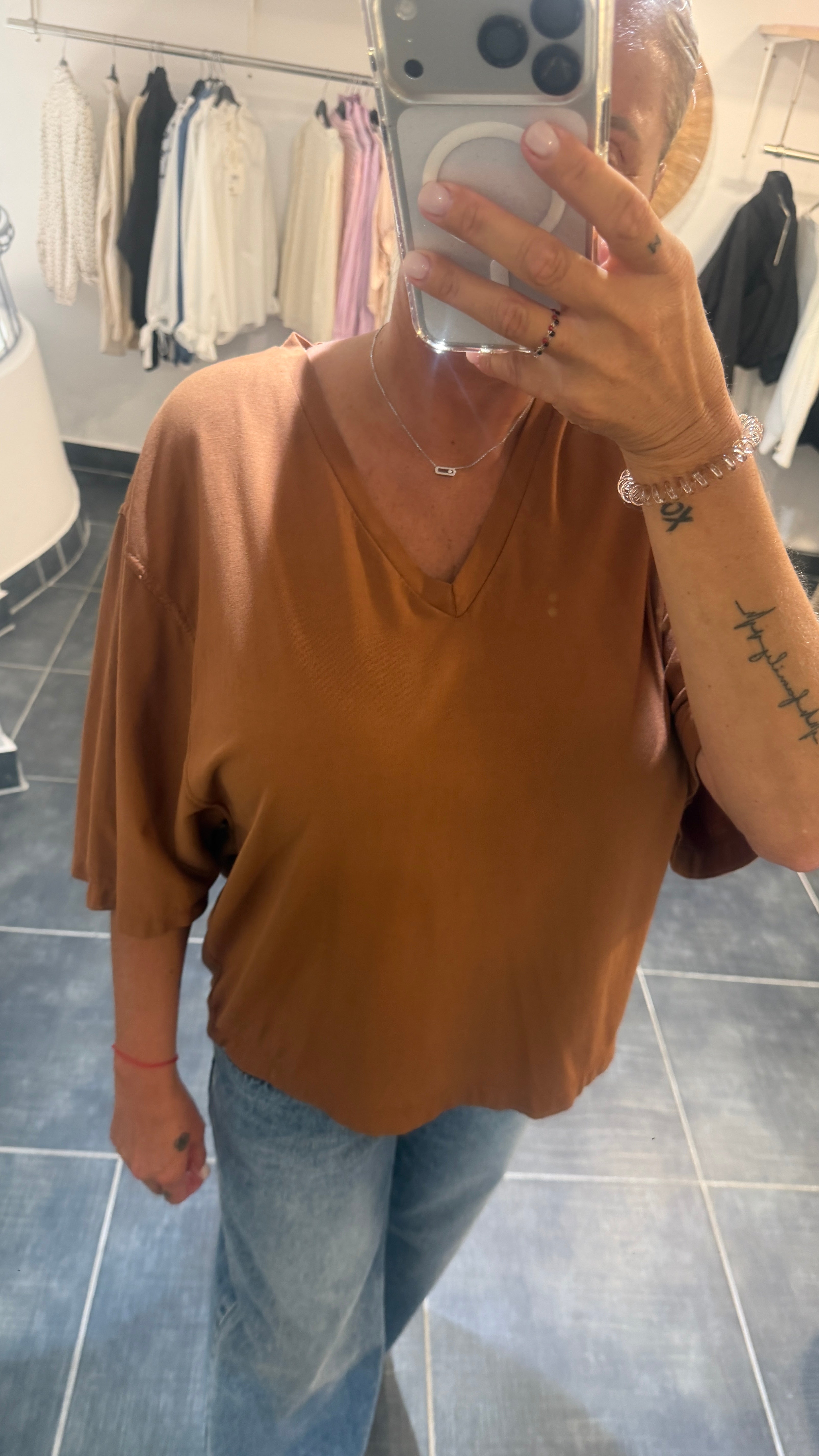 Tee-Shirt en V Oversize VADIM Terracotta