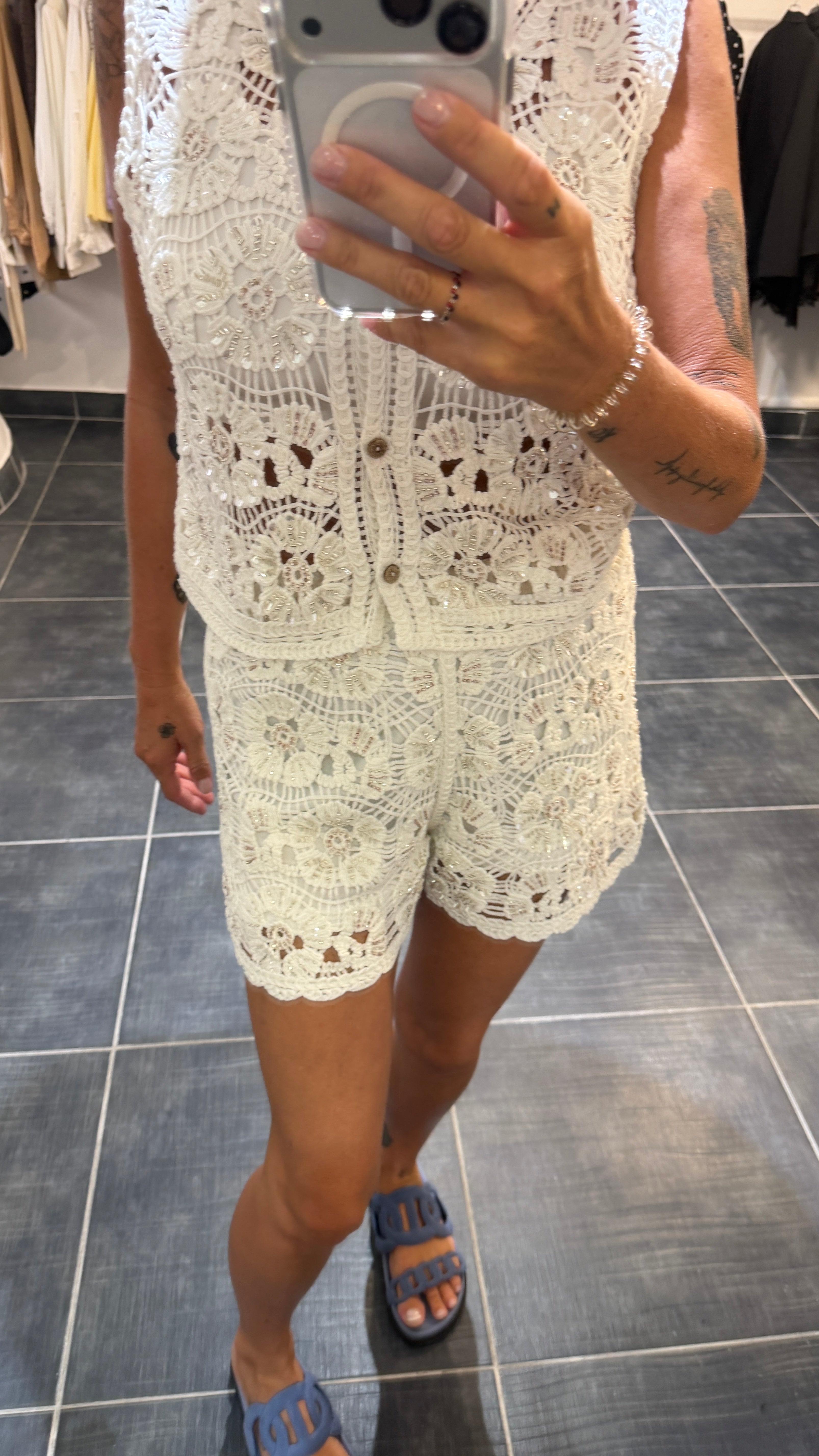 Ensemble Top + Short en crochet FLORIAN Blanc