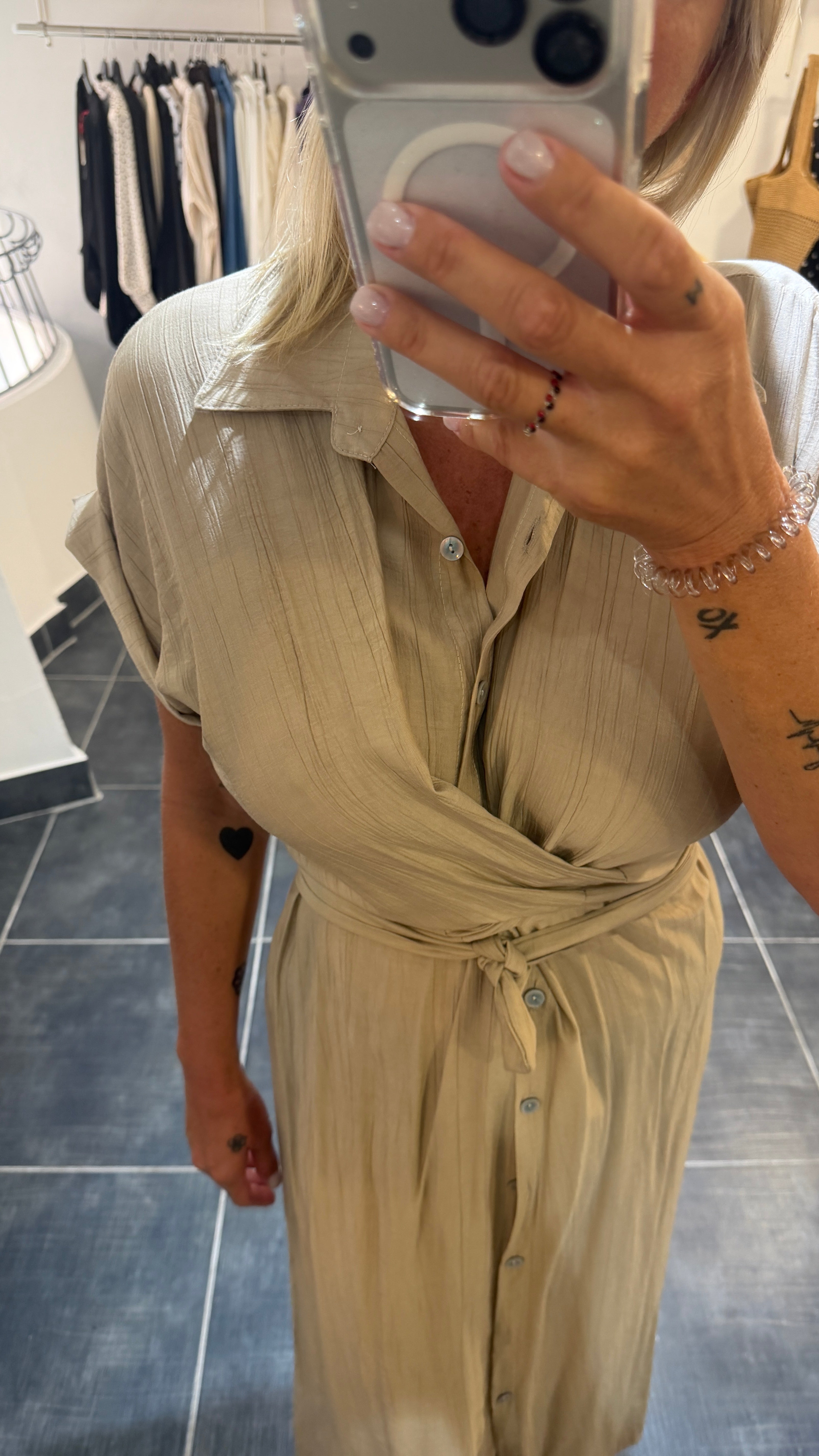 Robe chemise longue ceinturée COPINE Beige
