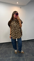 Veste en jean sans manches à pois PAULINE Chocolat