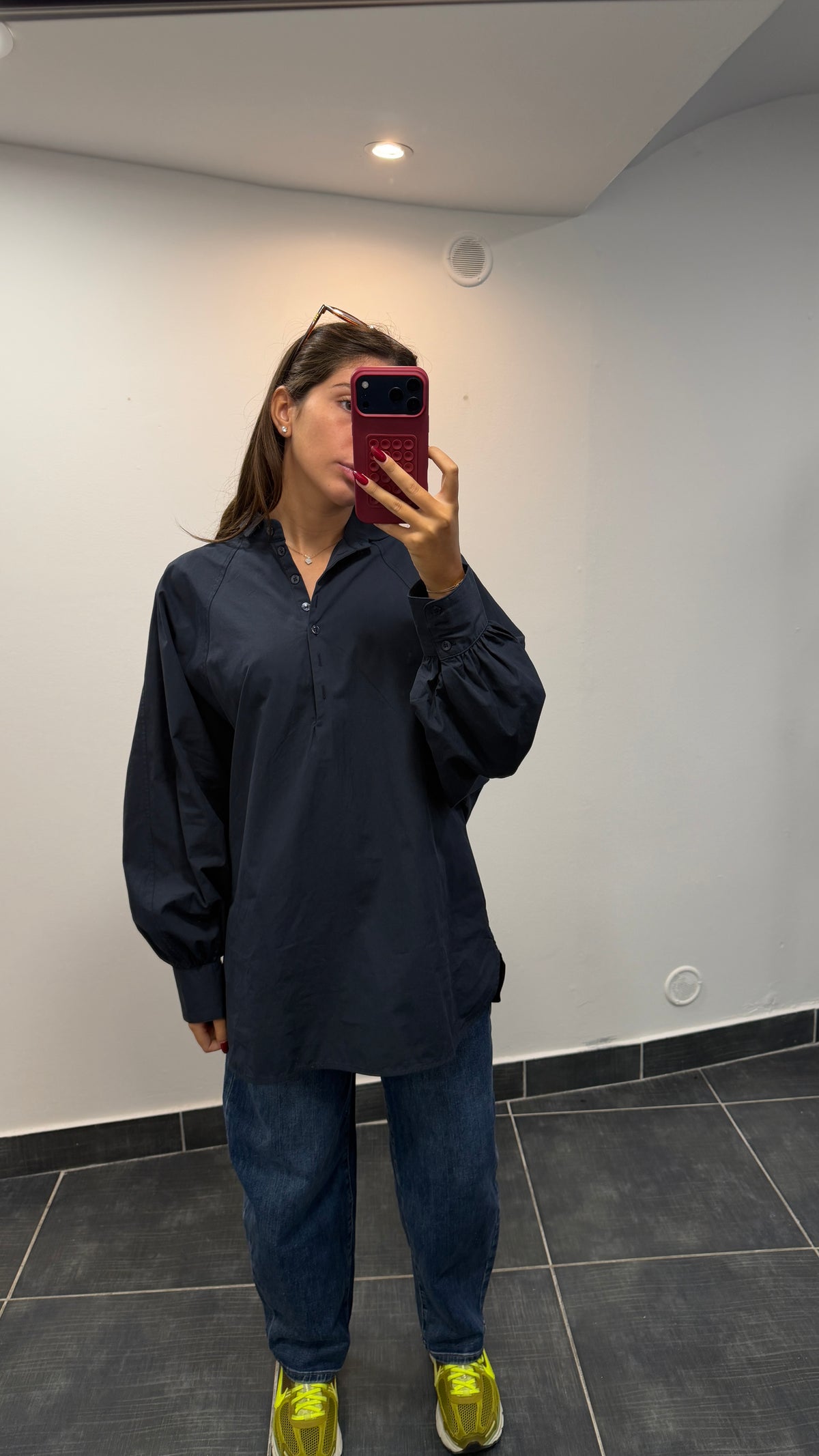 Chemise longue en coton AURELIE Marine