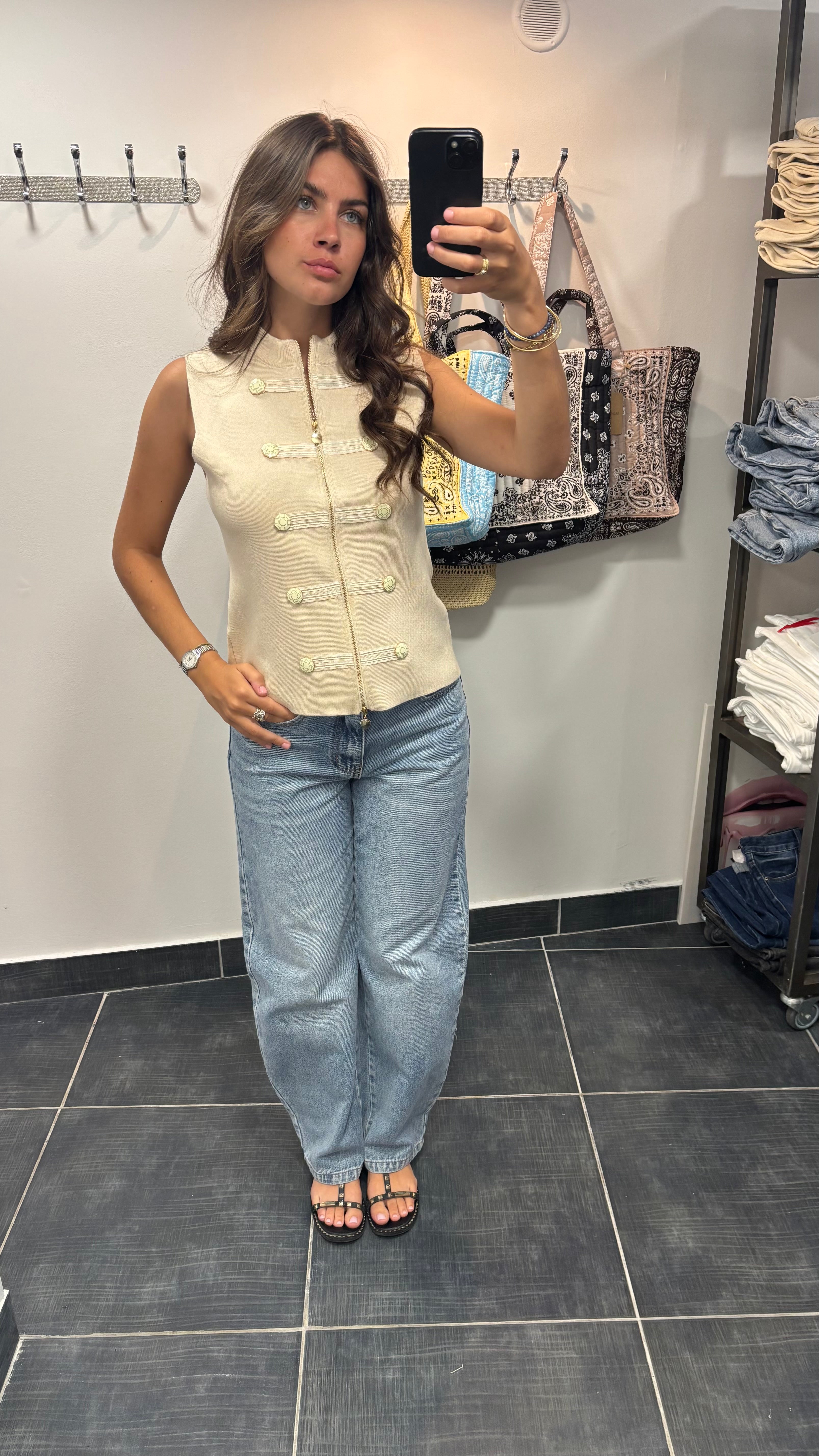 Gilet officier zippé OFF Beige