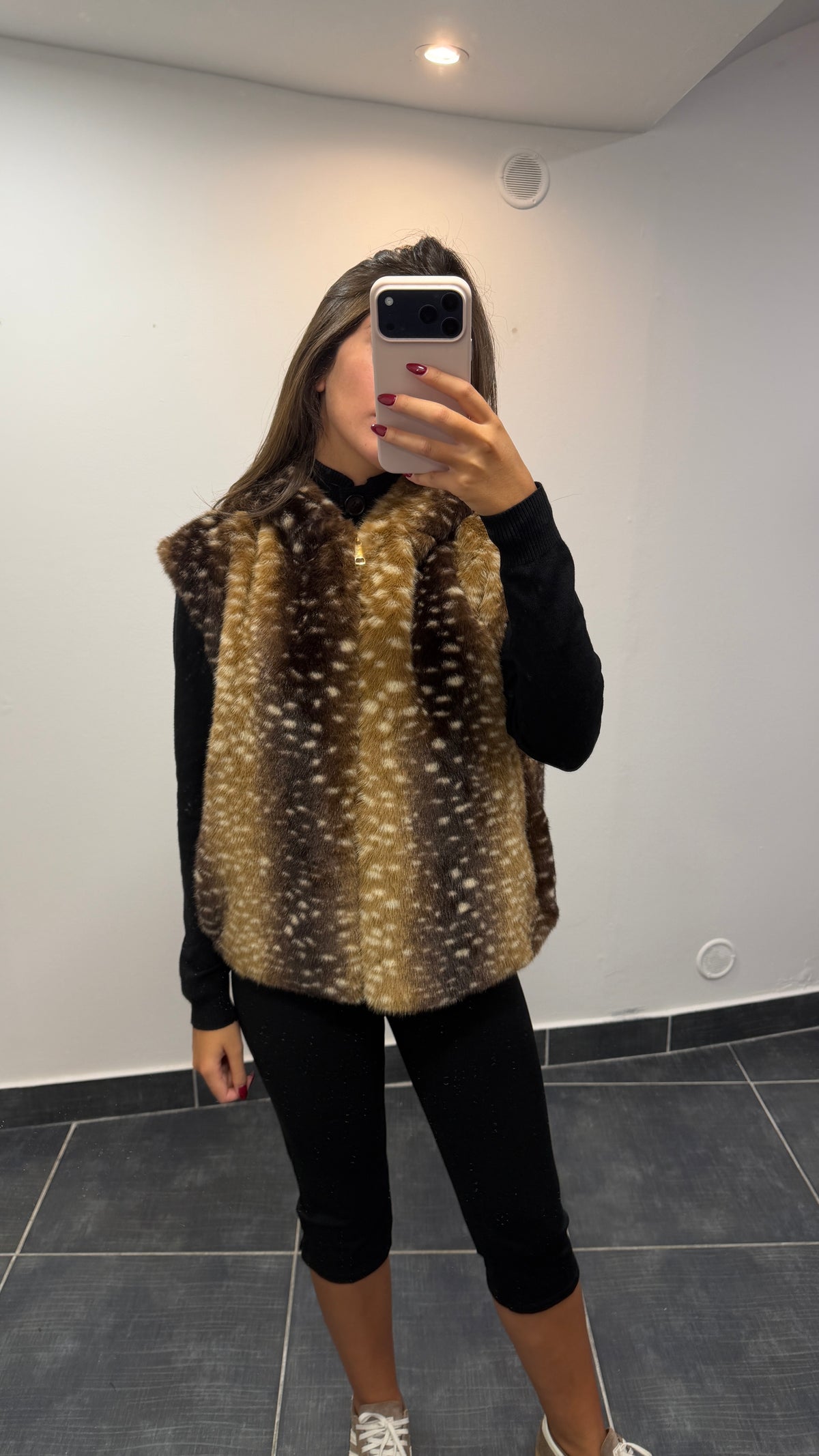 Gilet fausse fourrure à capuche BIMBO Chocolat