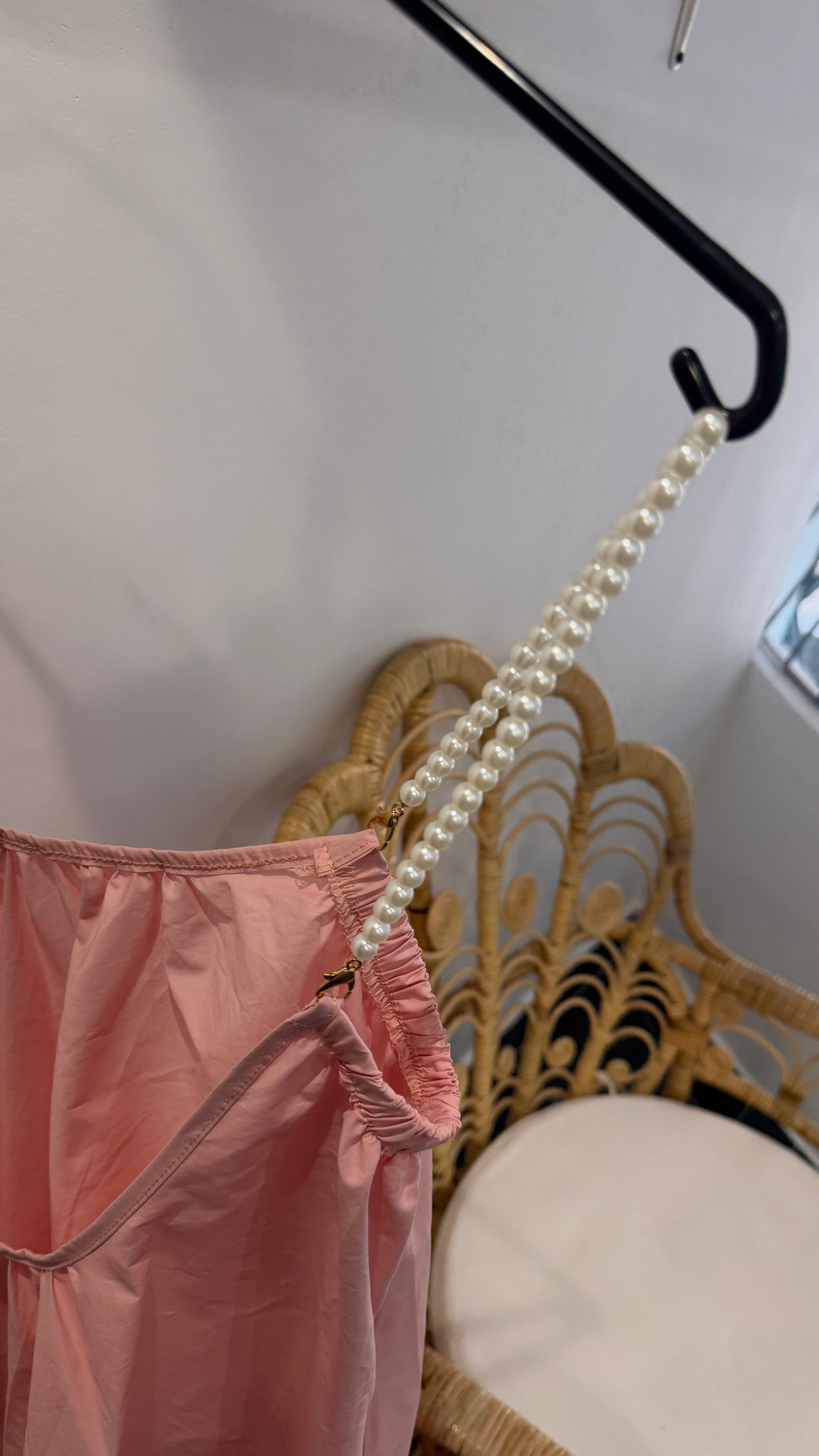 Robe Longue Bretelles Perlées ELORA Rose