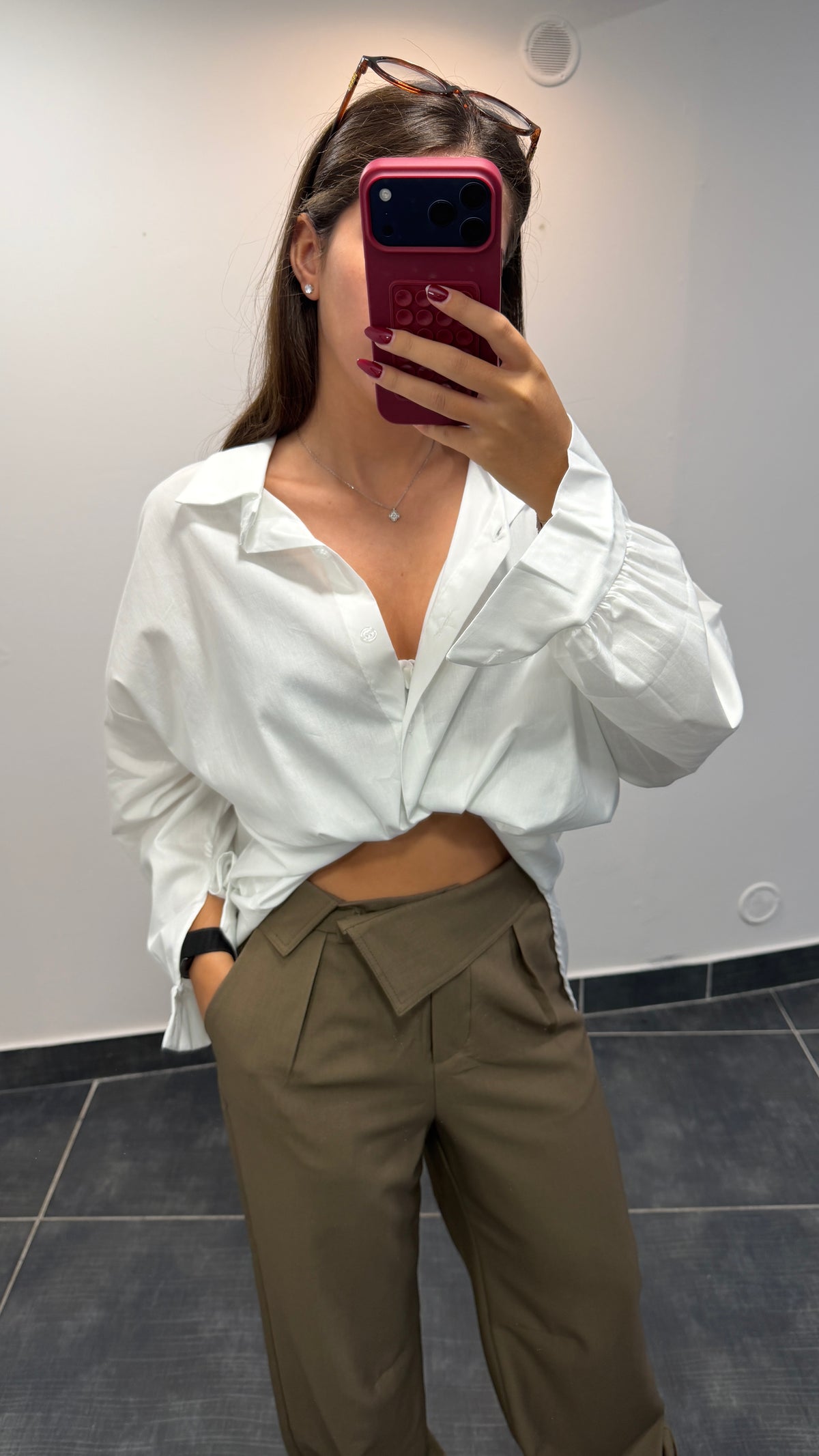 Pantalon fluide taille retroussée RÉGIS Chocolat clair