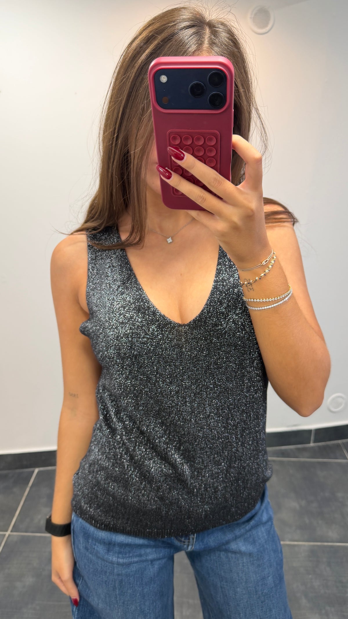 Top maille lurex SAMY Noir