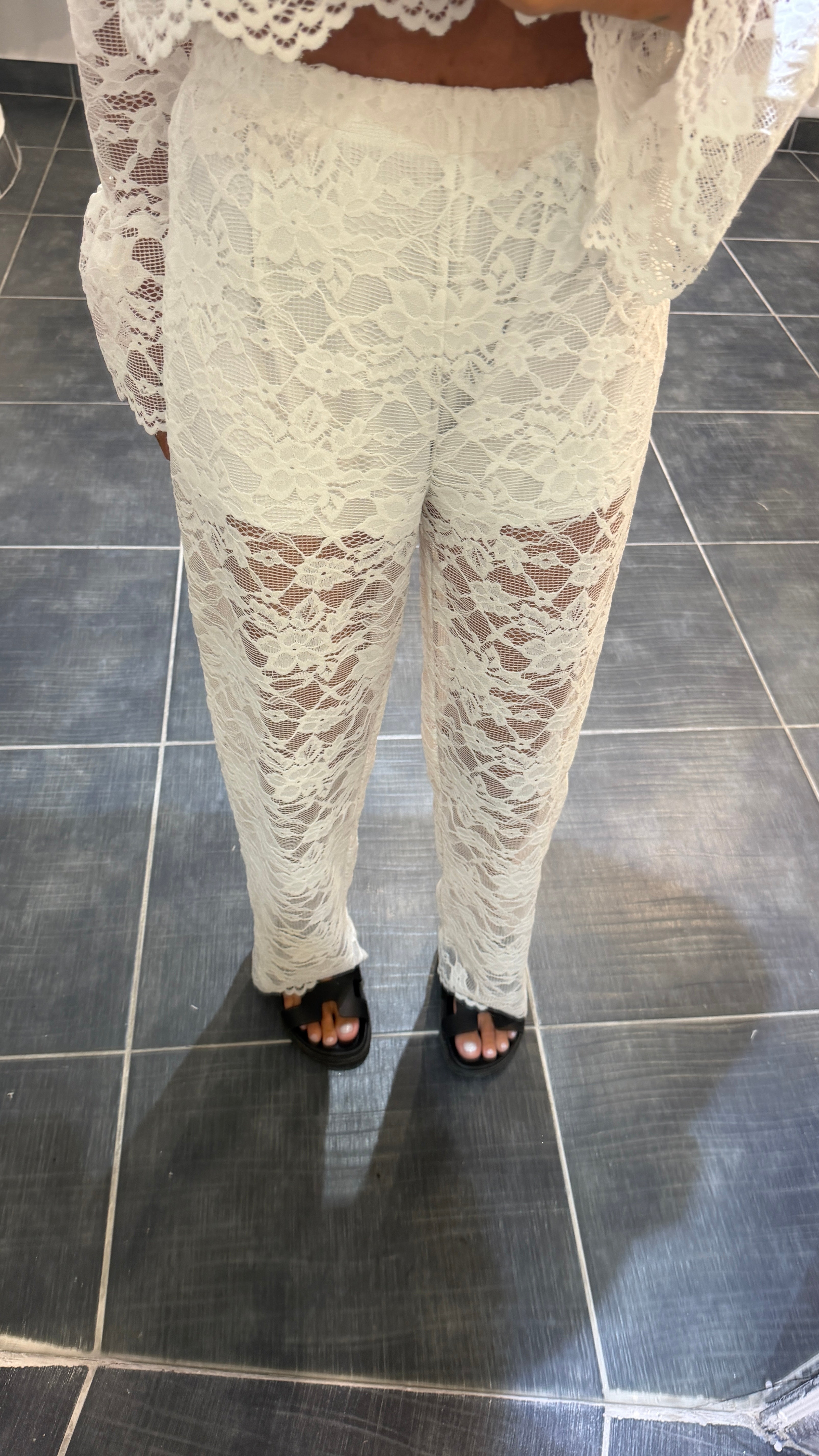 Pantalon effet dentelle CHRISTOPHE Blanc