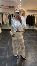 Pantalon effet dentelle CHRISTOPHE Blanc