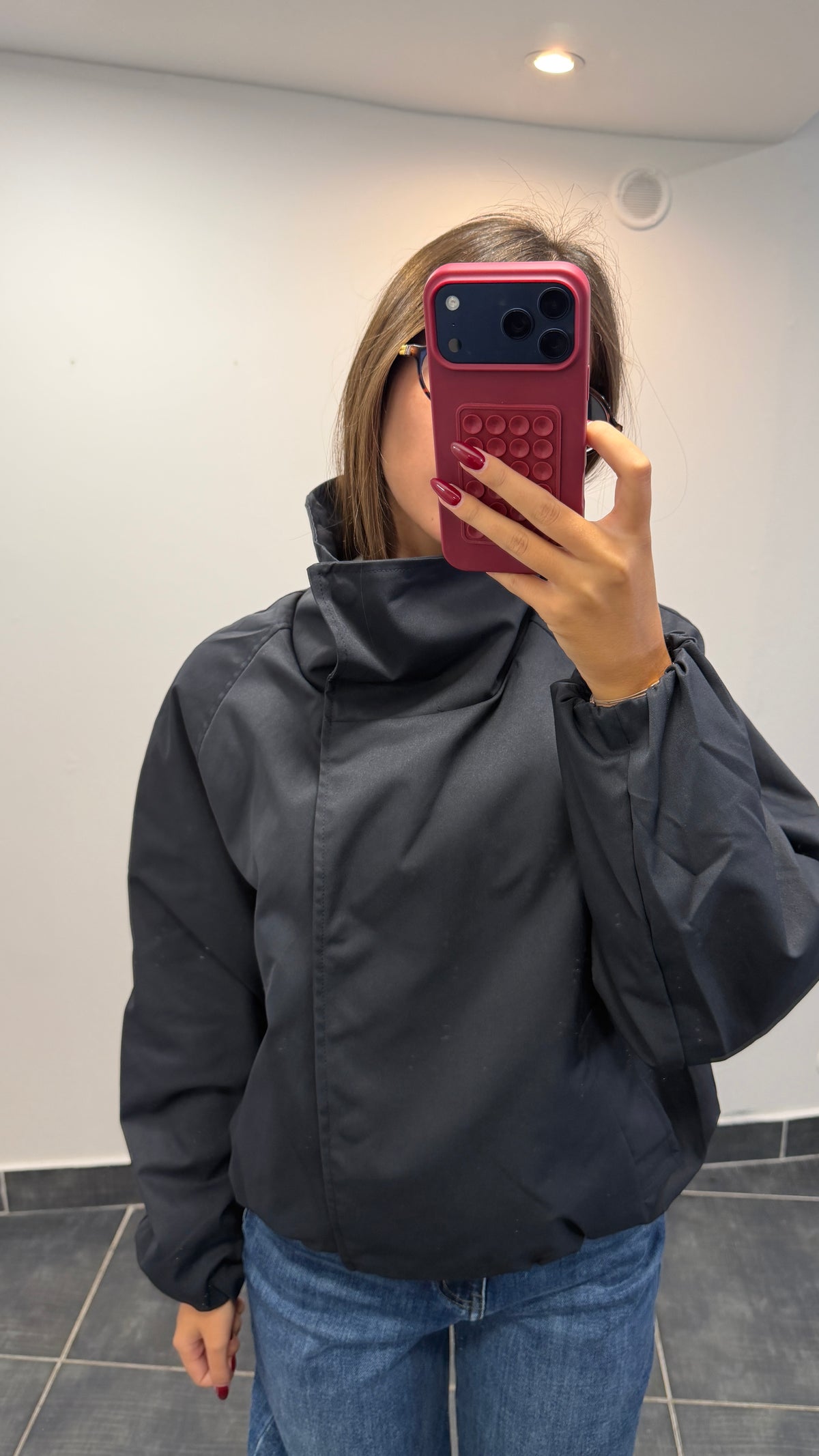 Blouson court col mantant à pois BINA Marine