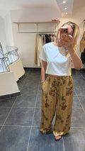 Pantalon Fluide soyeux Fleuri ALAIN Camel