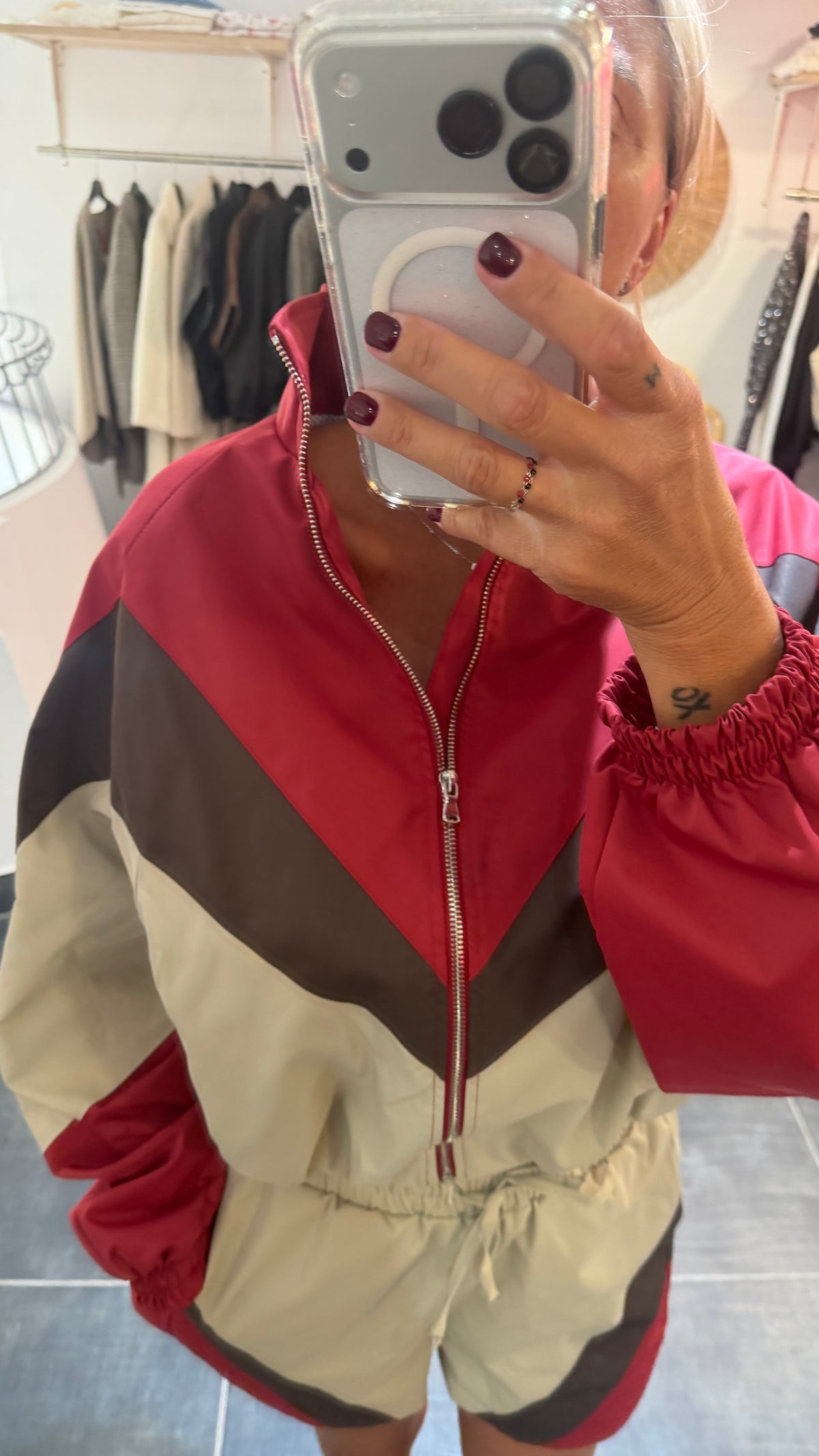 Veste Sporty Color Block CASSANDRE Beige/Choco/Bordeaux