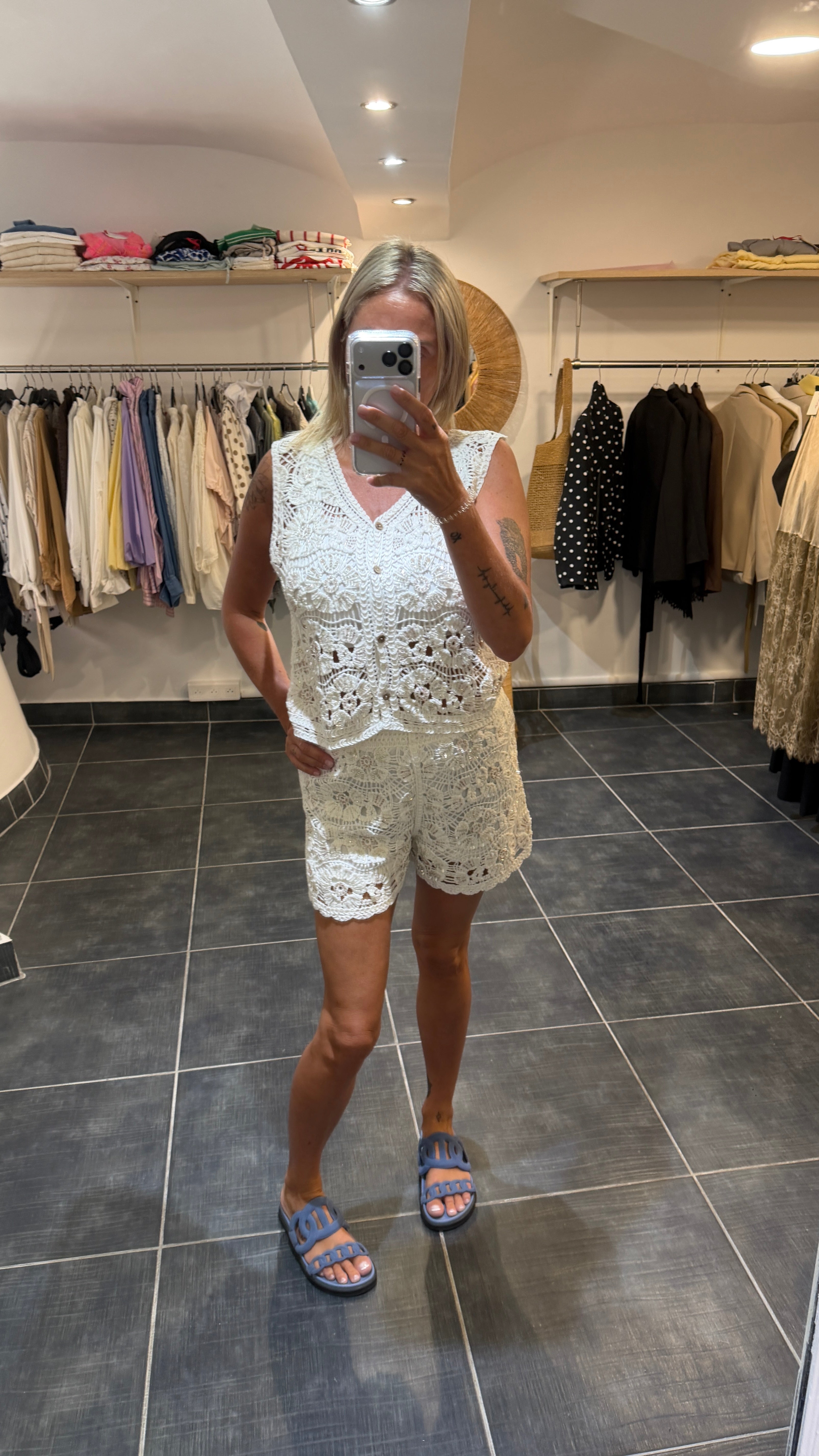 Ensemble Top + Short en crochet FLORIAN Blanc