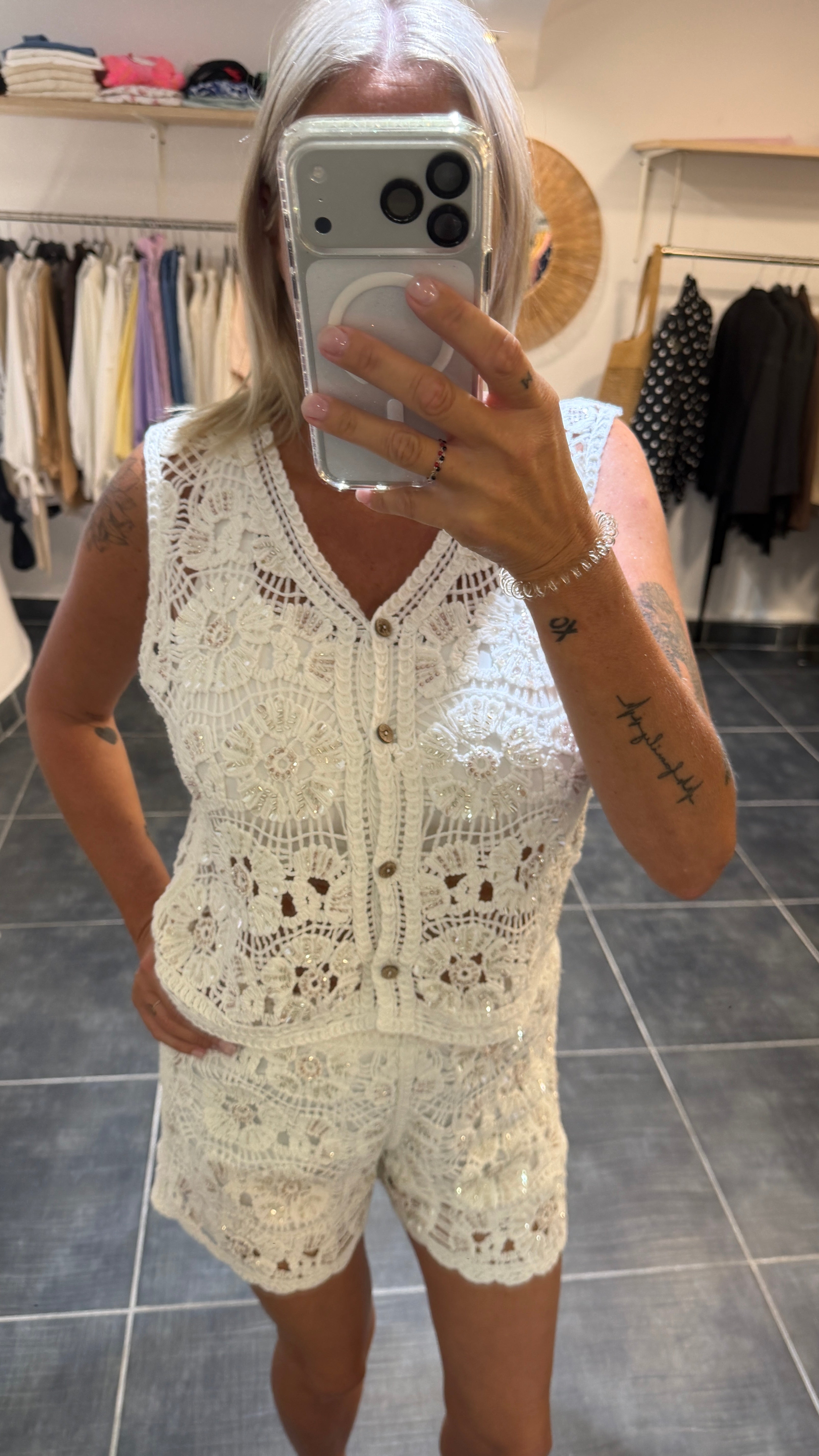 Ensemble Top + Short en crochet FLORIAN Blanc