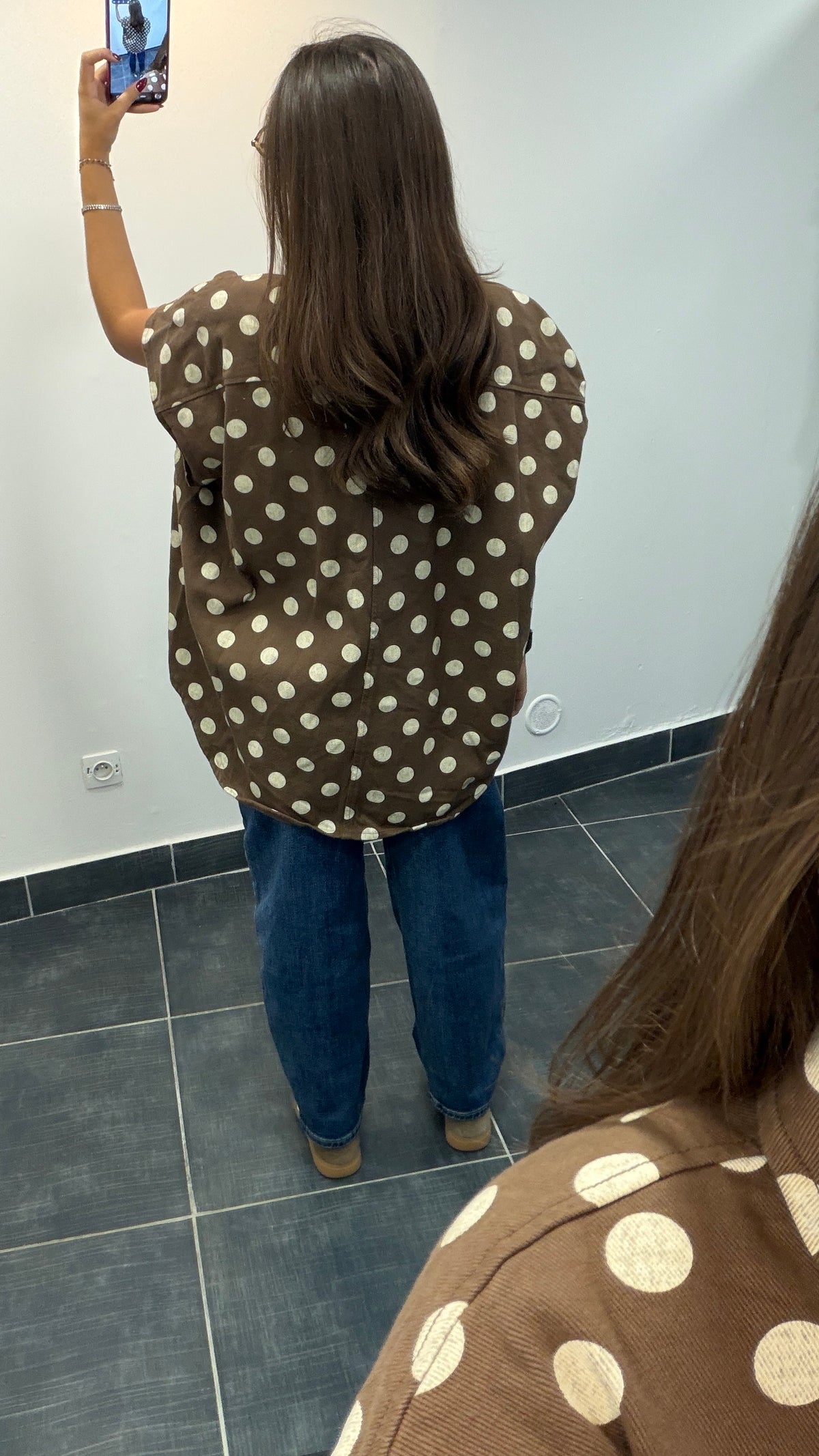 Veste en jean sans manches à pois PAULINE Chocolat