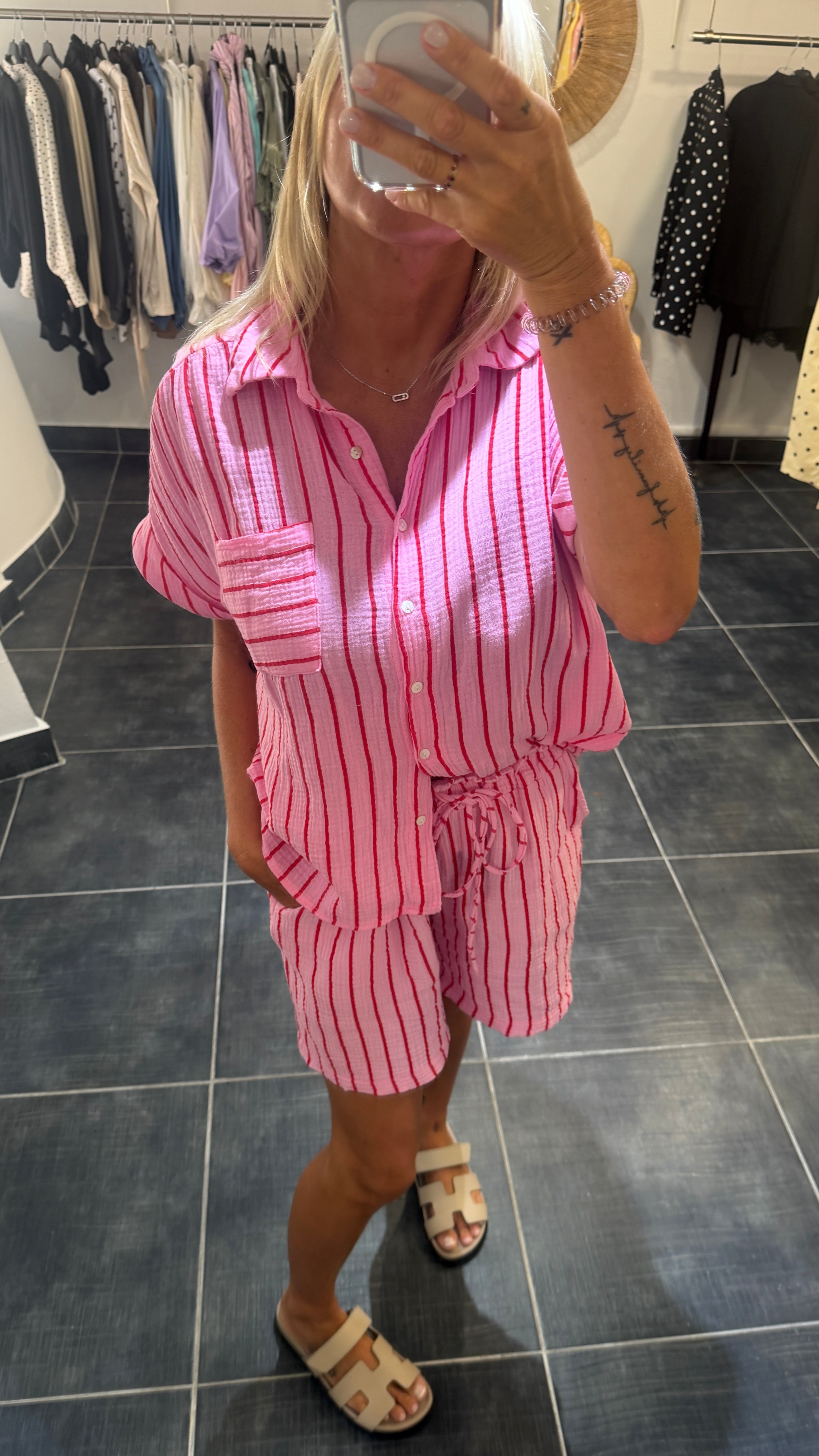 Chemise gaze de coton rayé GHISO Rose
