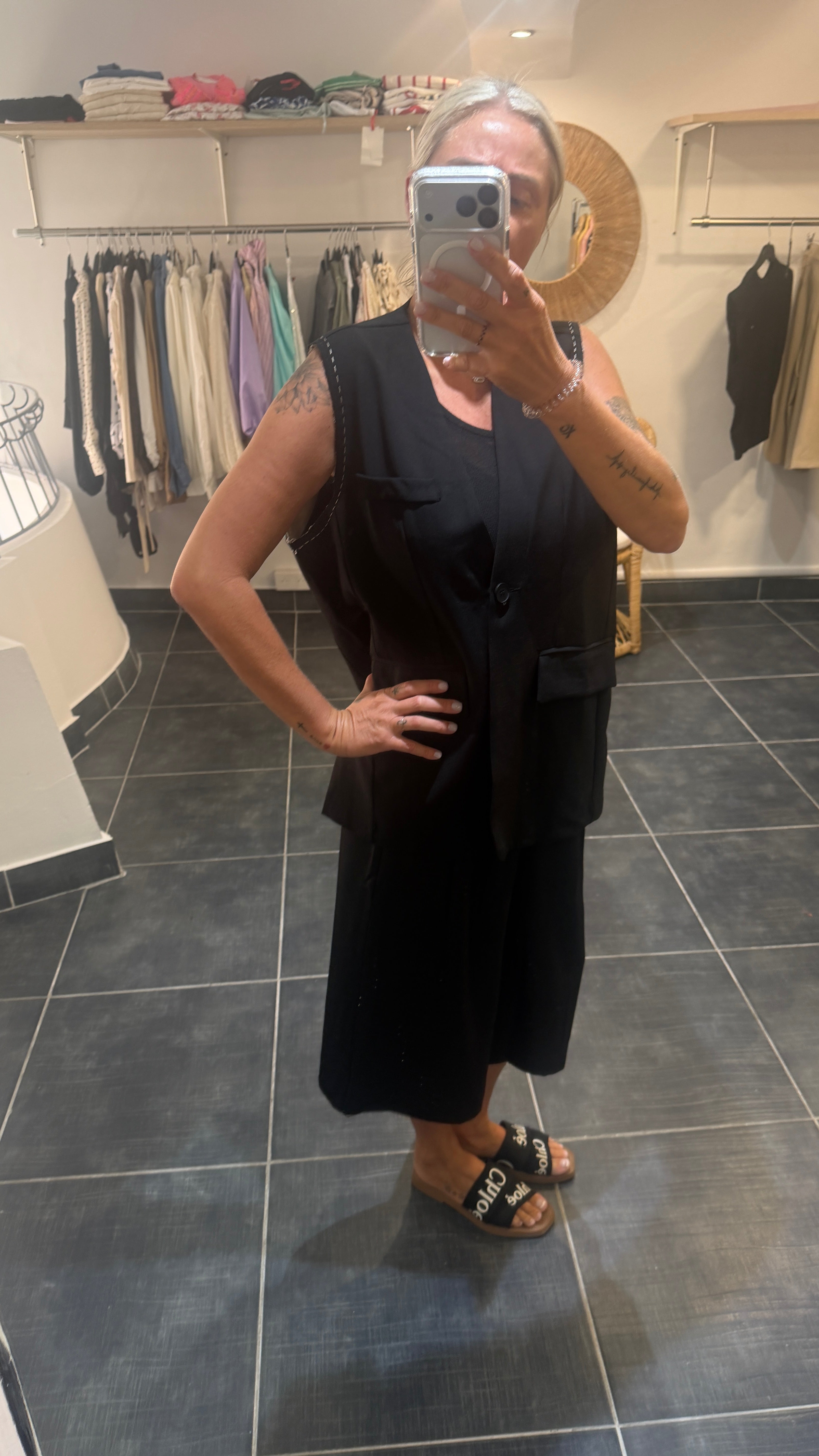 Gilet Tailleur sans manches avec surpiqûres PASQUA Noir