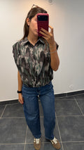 Blouse élastiquée imprimé camouflage MYLÈNE Kaki