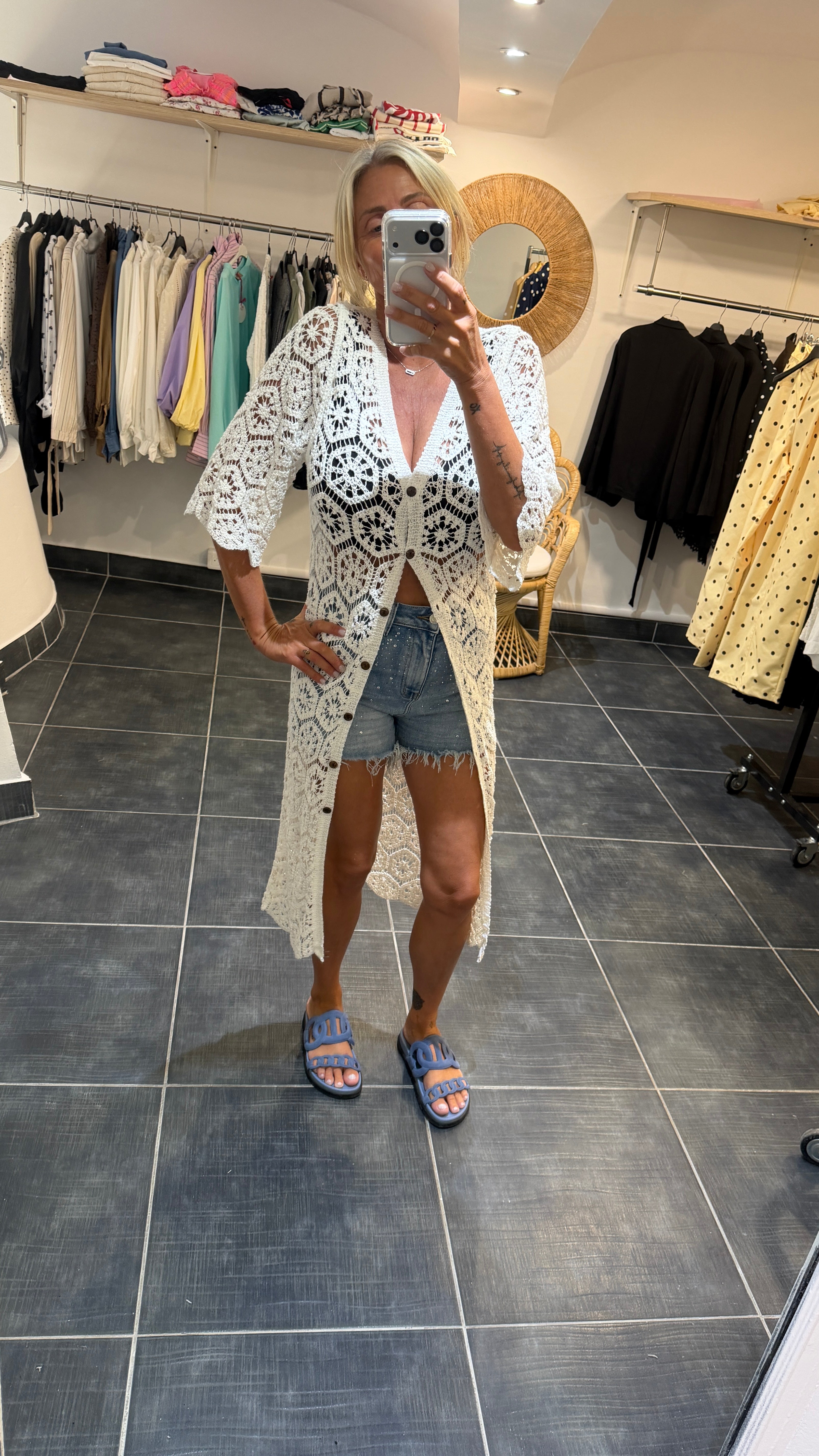 Gilet/Paréo long en crochet CRUSH Blanc