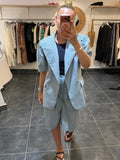 Blazer manches courtes croisés à carreaux DANIEL Bleu ciel
