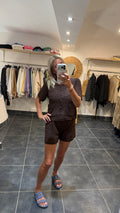 Ensemble Gilet + Short en maille FRANCESCU Chocolat