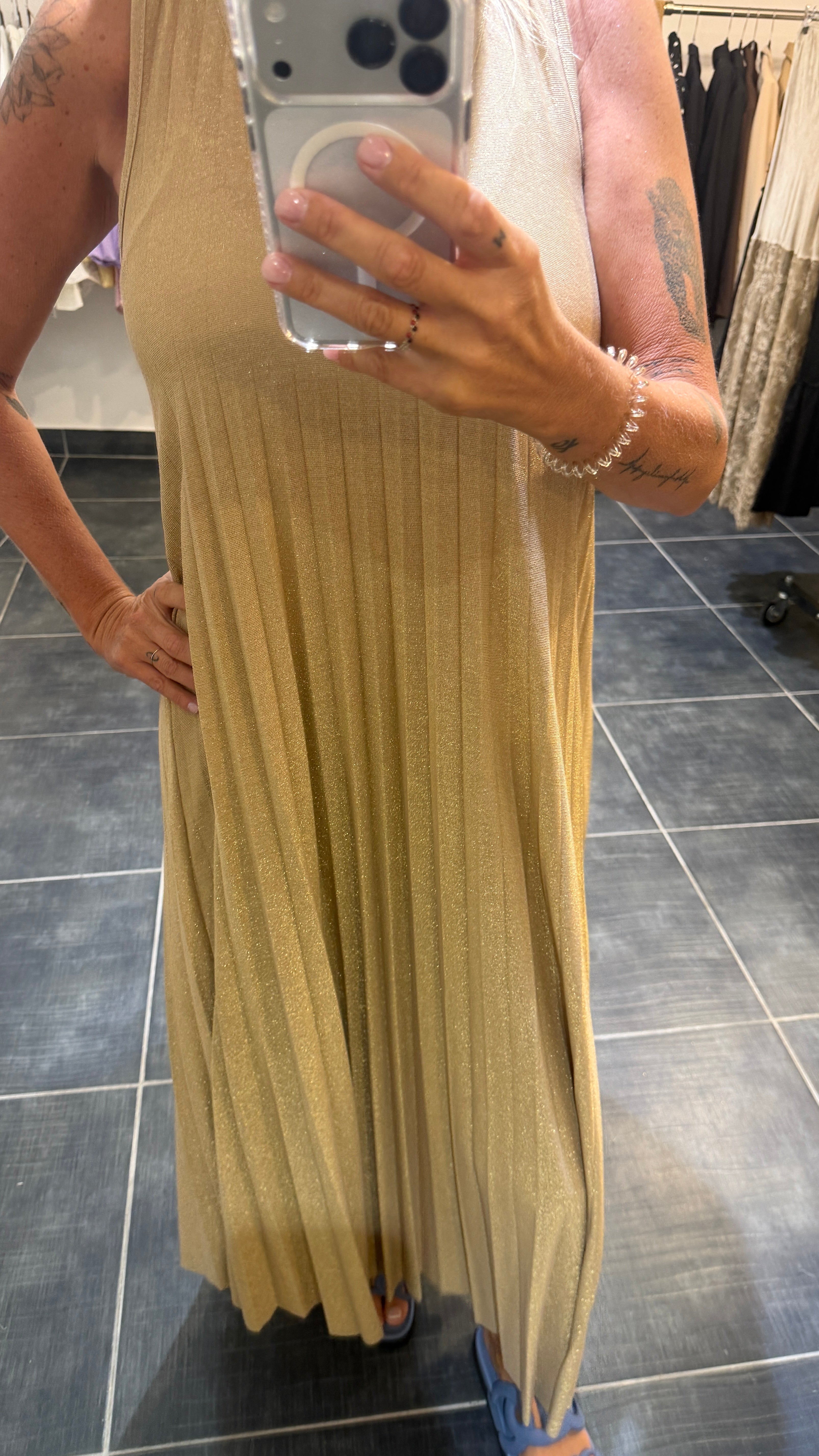 Robe Longue détails lurex MAEVA Beige Doré