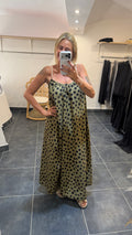 Robe Longue à pois Bretelles Perlées ELEA Kaki