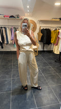 Pantalon large en lin PRESTON Beige