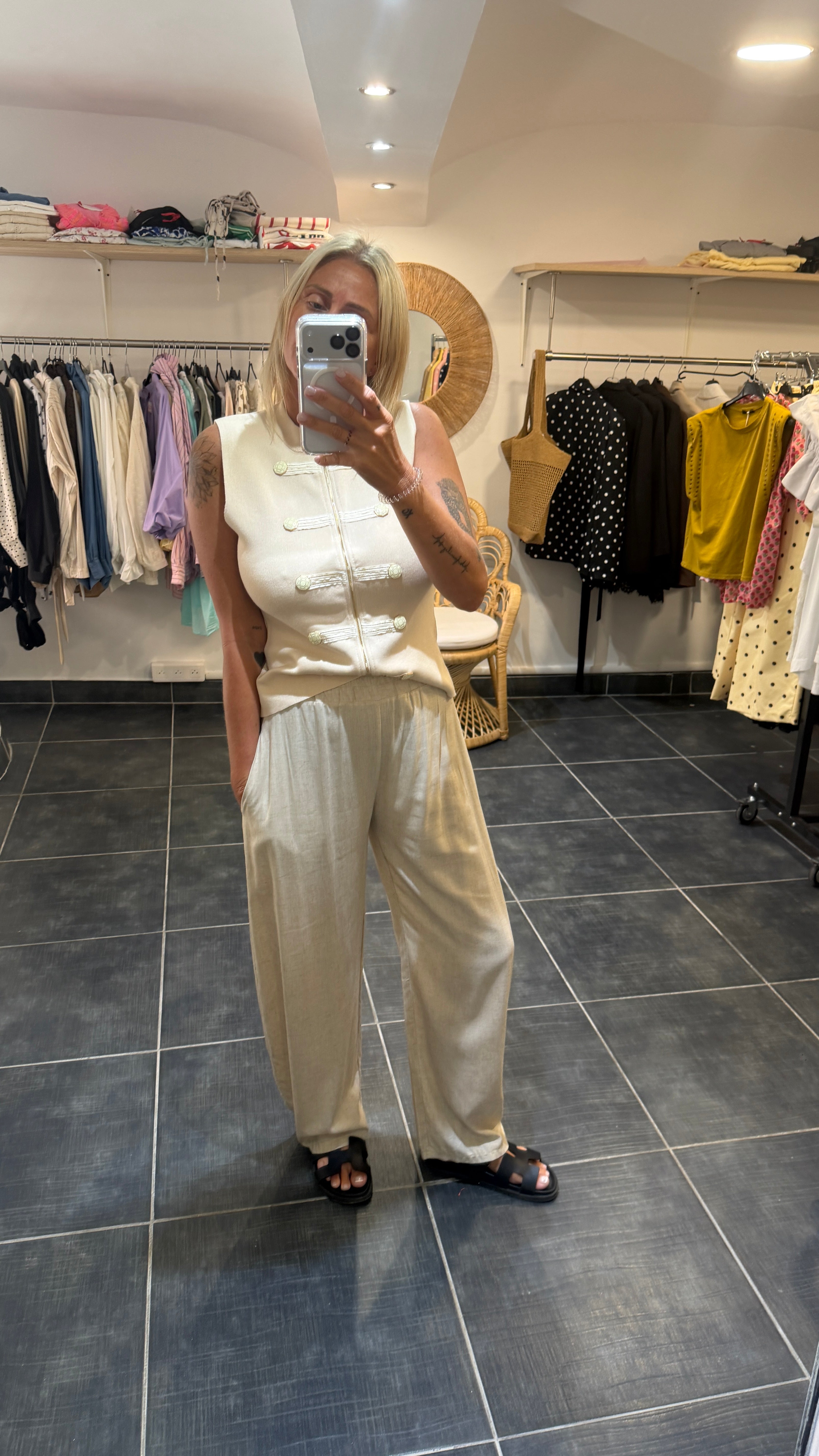 Pantalon large en lin PRESTON Beige