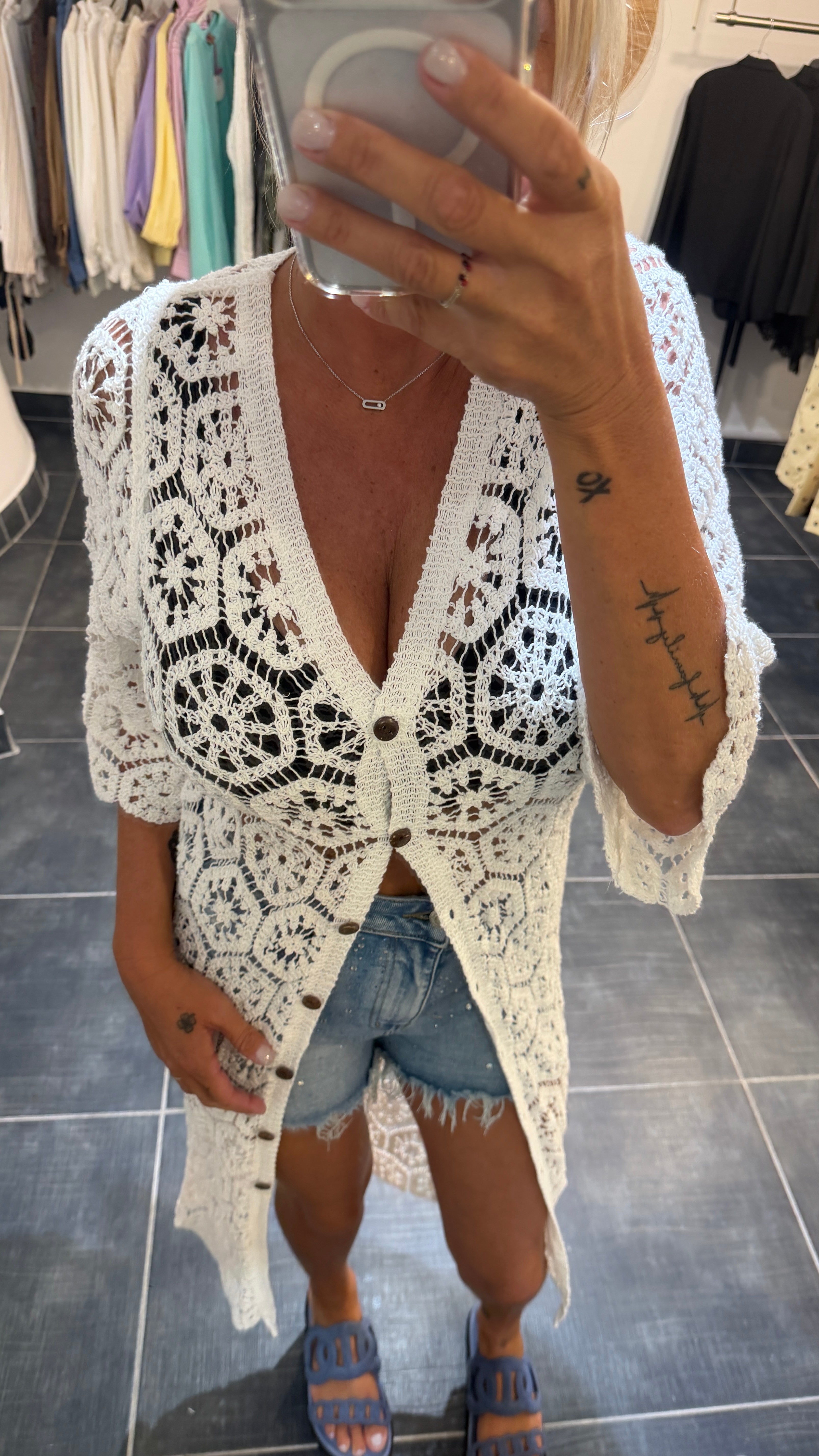Gilet/Paréo long en crochet CRUSH Blanc