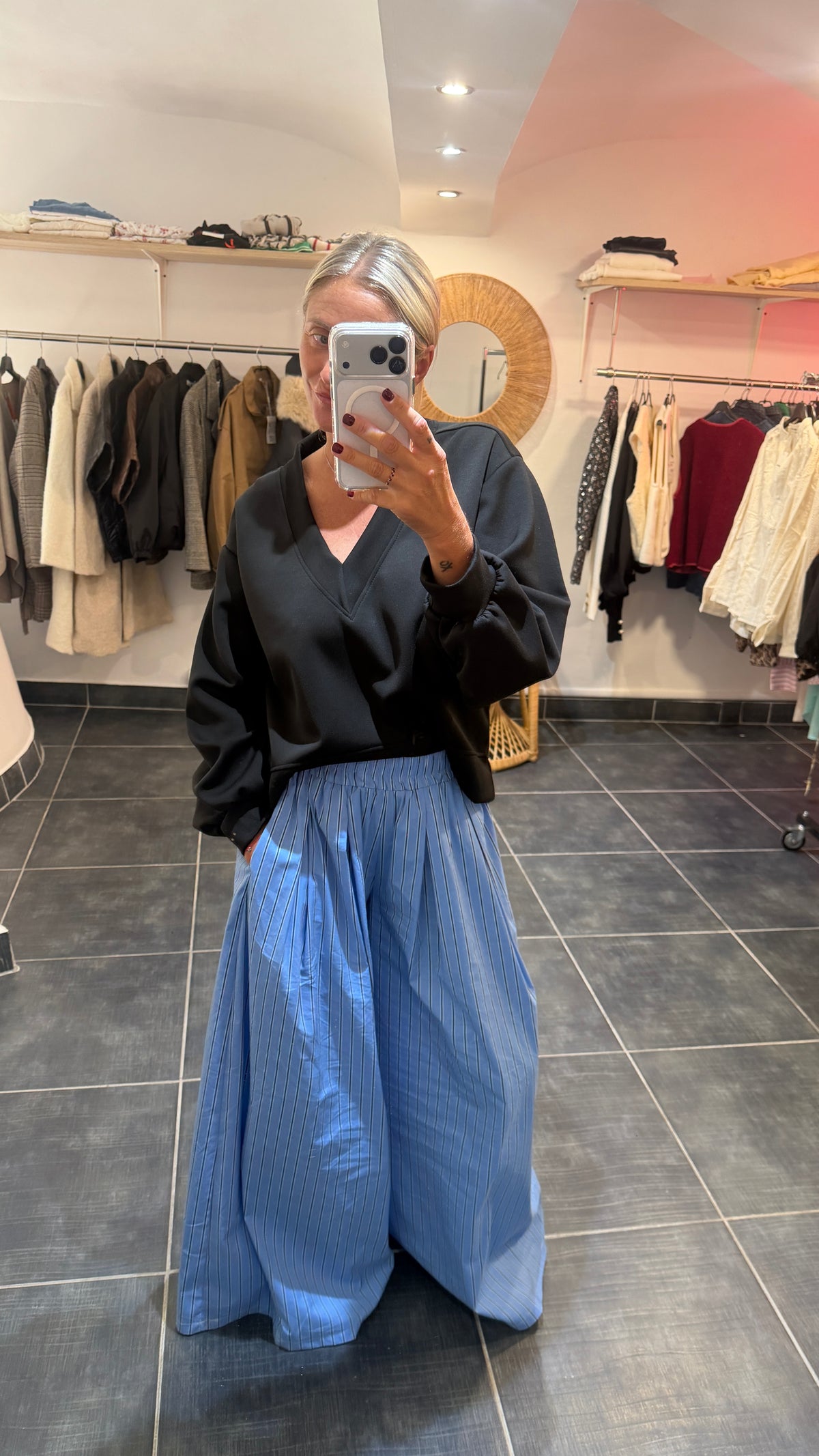Pantalon extra large rayé RENE Bleu