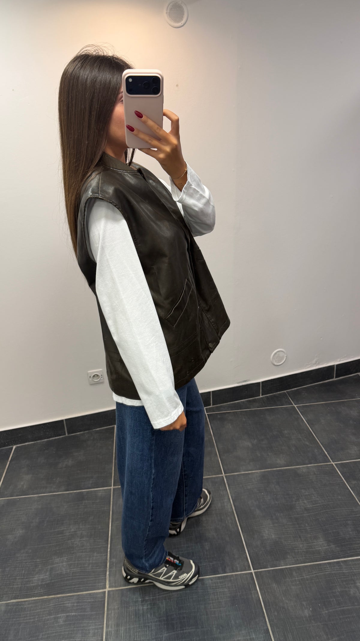 Veste sans manches similicuir KENNY Chocolat vieilli