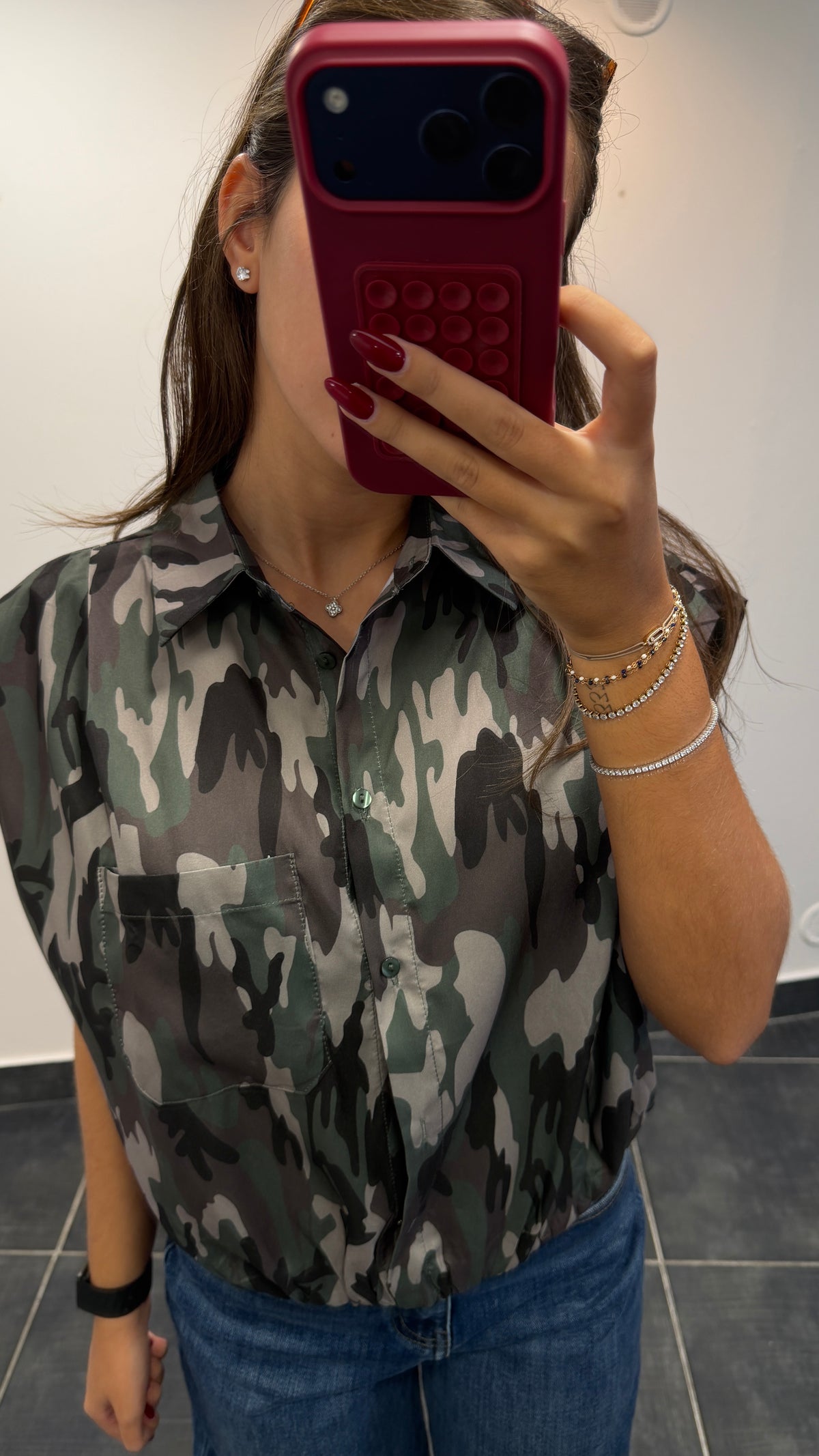 Blouse élastiquée imprimé camouflage MYLÈNE Kaki