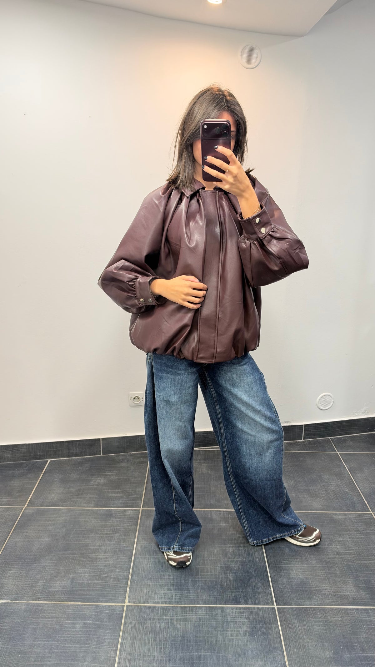 Veste en similicuir bouffante WINE Bordeaux